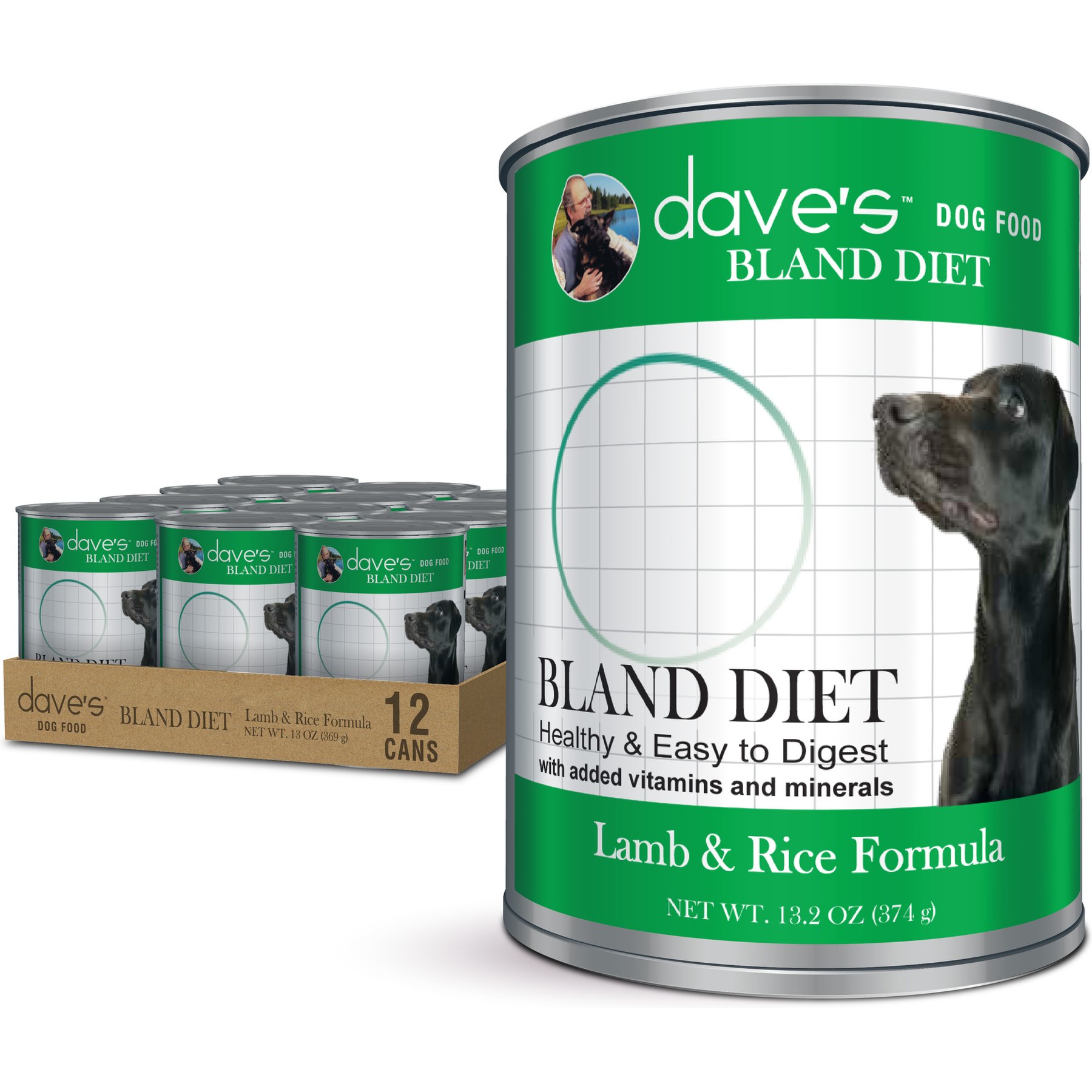 Dave's Pet Food Restricted Bland Diet Sensitive Stomach Digestive Care Lamb & Rice Canned Wet Dog Food, 13.2-oz, case of 12