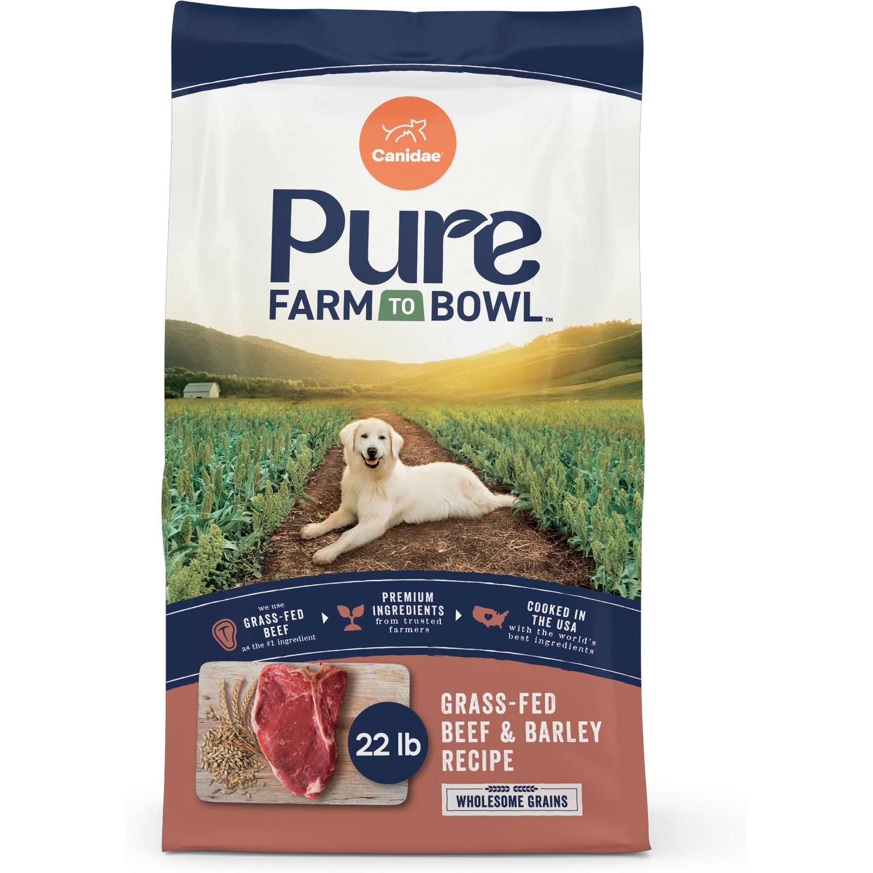 CANIDAE Pure Farm To Bowl Grass-Fed Beef & Barley Recipe Dry Dog Food