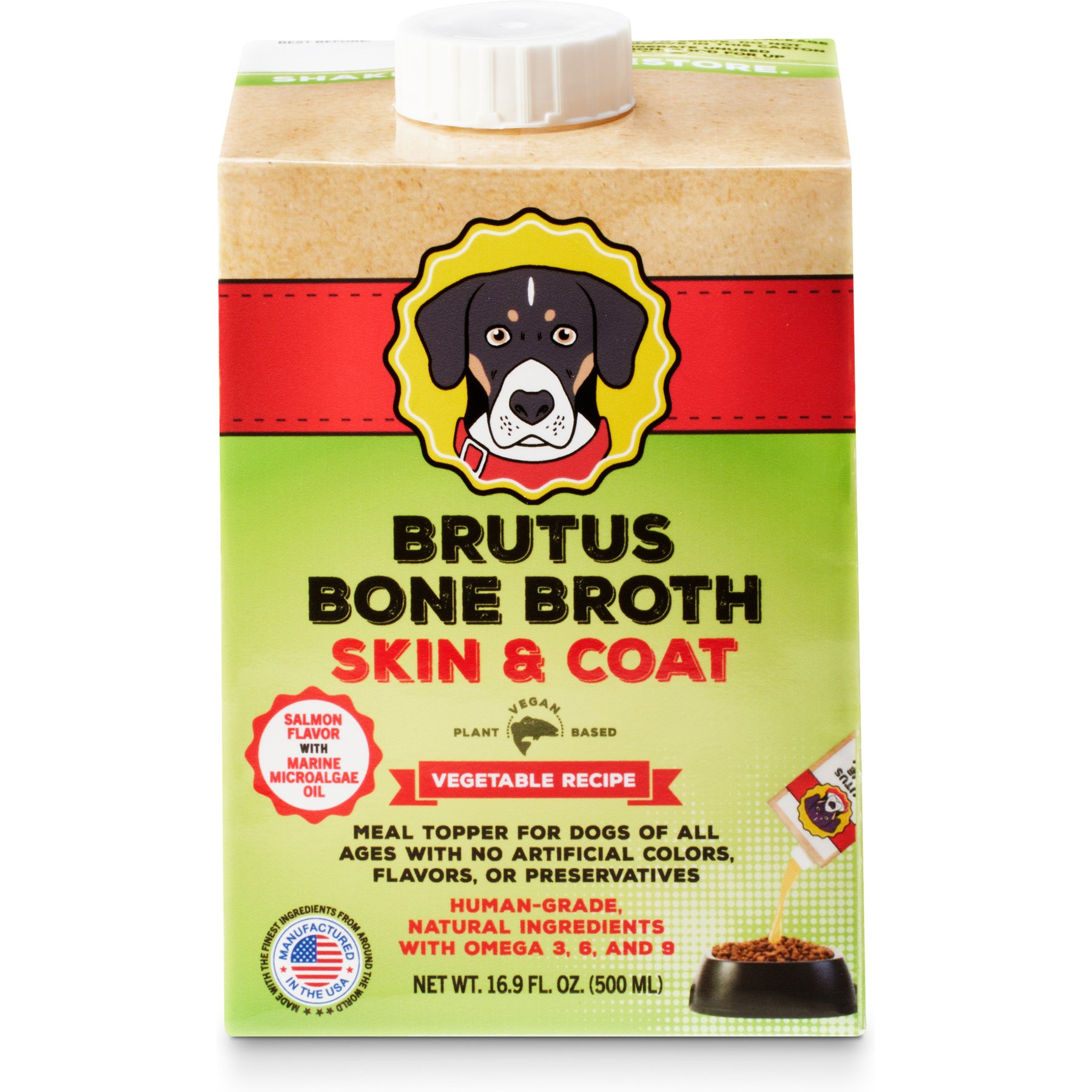Brutus Broth Vegetable Skin & Coat with Salmon Flavor Grain-Free Dog Food Topper