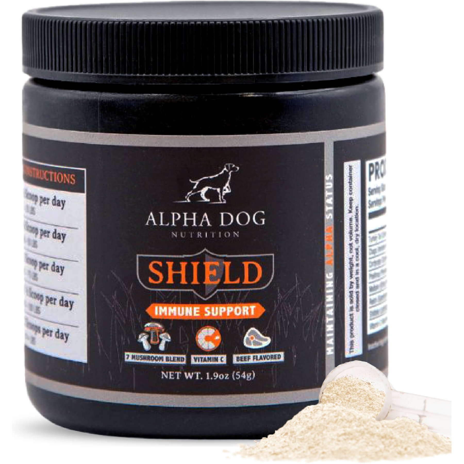 Alpha Dog Nutrition Shield Allergy Beef Flavor Immune Support Powder Supplement Dog Food Topper, 54-g bottle