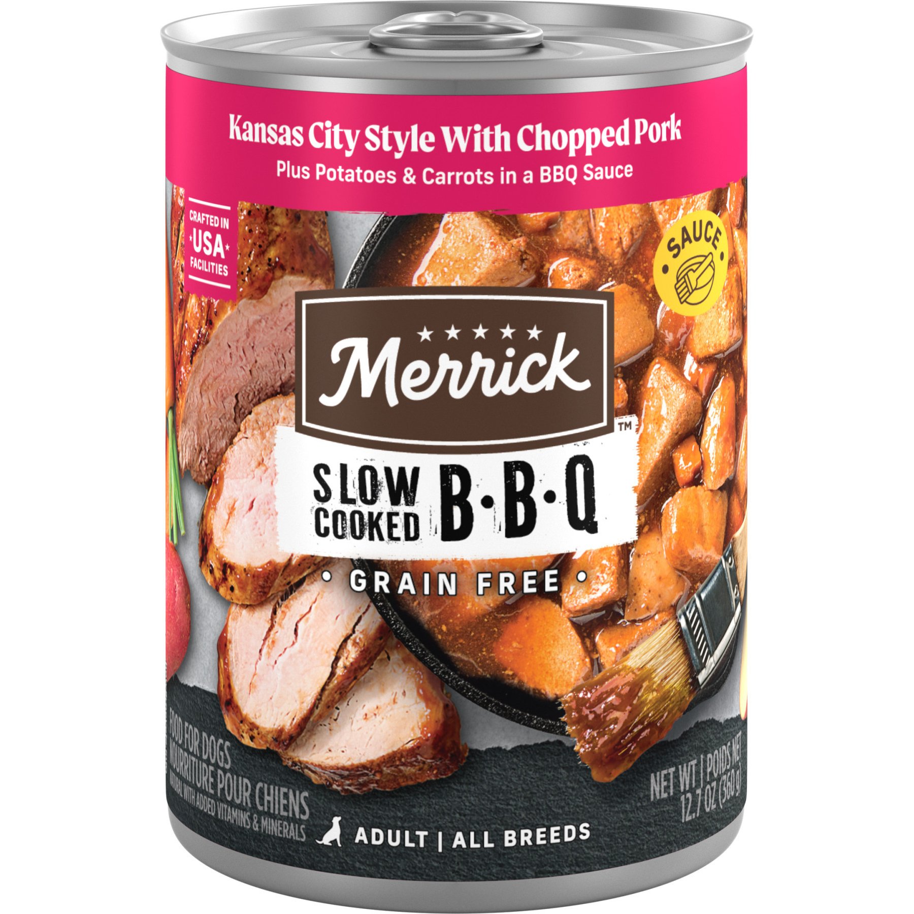 Merrick Grain-Free Wet Dog Food Slow-Cooked BBQ Kansas City Style with Chopped Pork