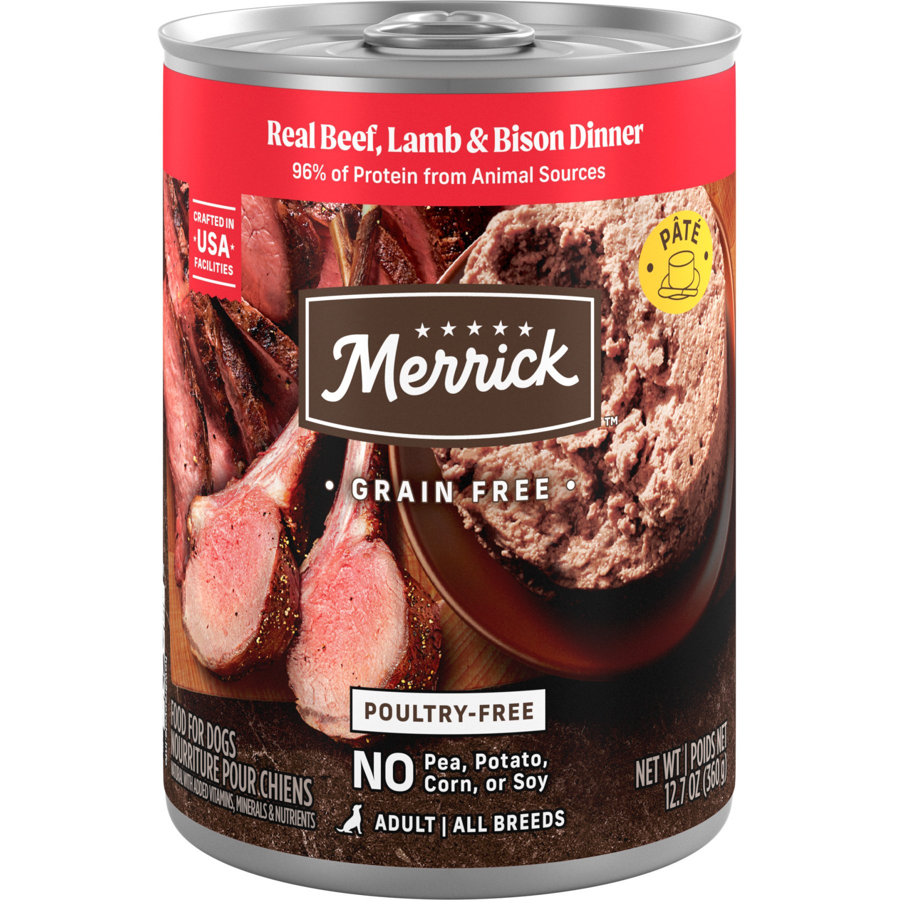 Merrick Adult Grain-Free Beef, Lamb & Bison Pate Canned Dog Food