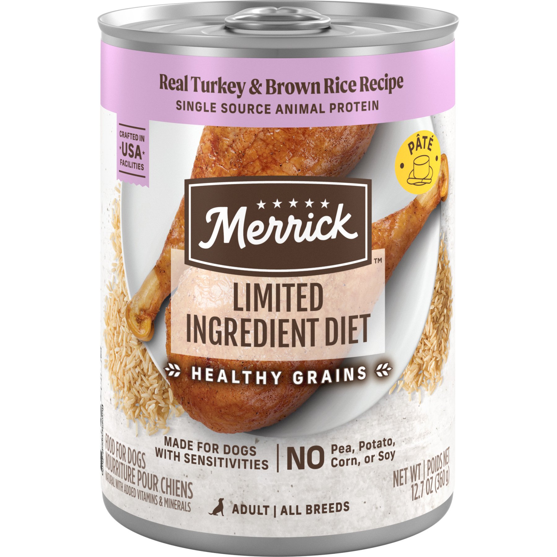 Merrick Limited Ingredient Diet Turkey & Brown Rice Recipe Wet Dog Food, 12.7-oz can, case of 12