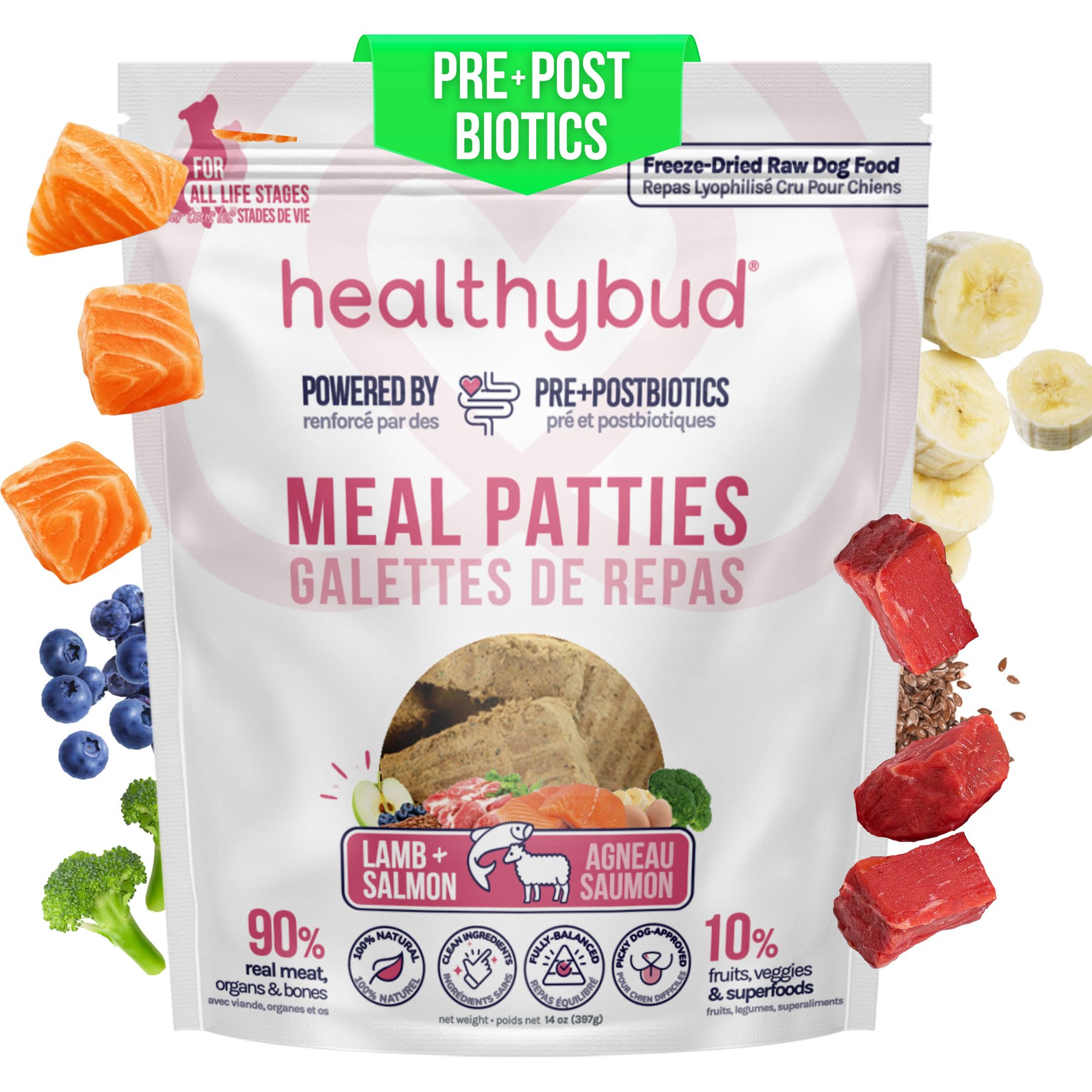 Healthybud Lamb & Salmon Patties Freeze-Dried Raw Dog Food Rehydratable Square Meals