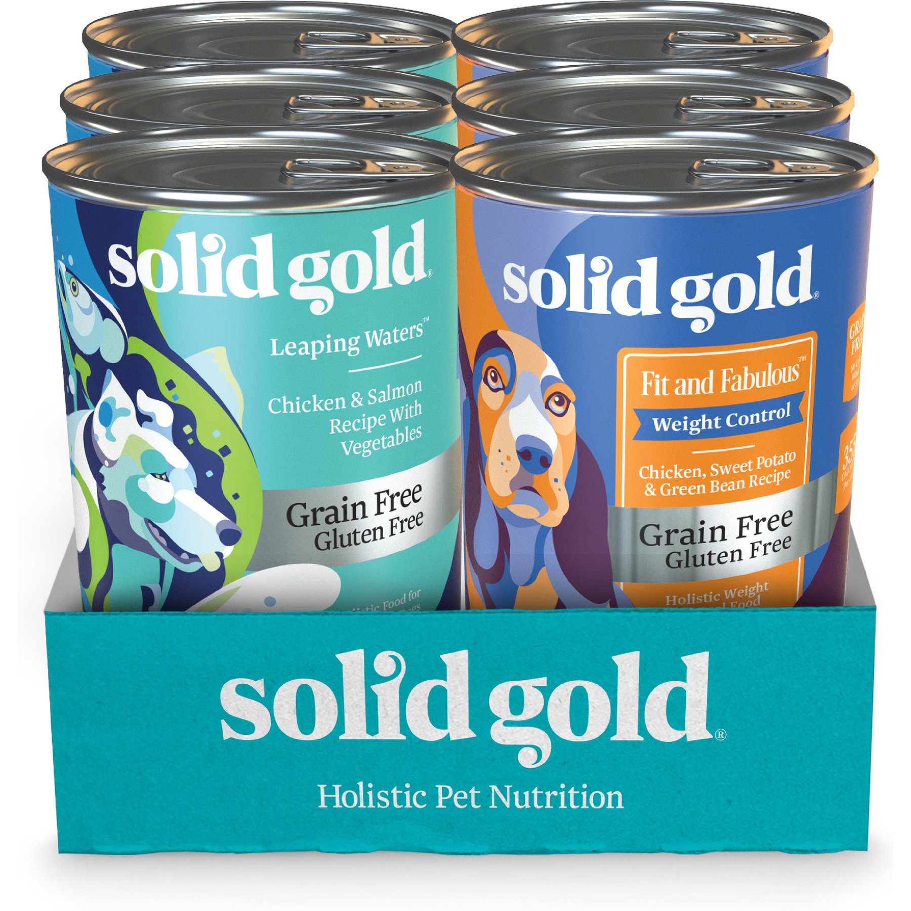 Solid Gold Leaping Waters, Fit & Fab Variety Pack Wet Dog Food, 13.2-oz can, case of 6