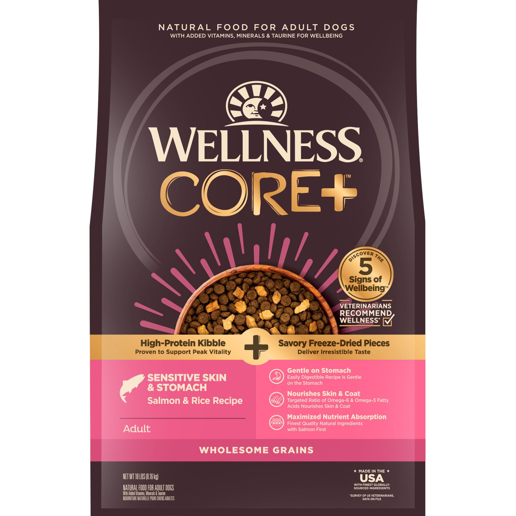 Wellness CORE+ Sensitive Skin & Stomach Natural Adult Salmon & Rice Recipe Dry Dog Food