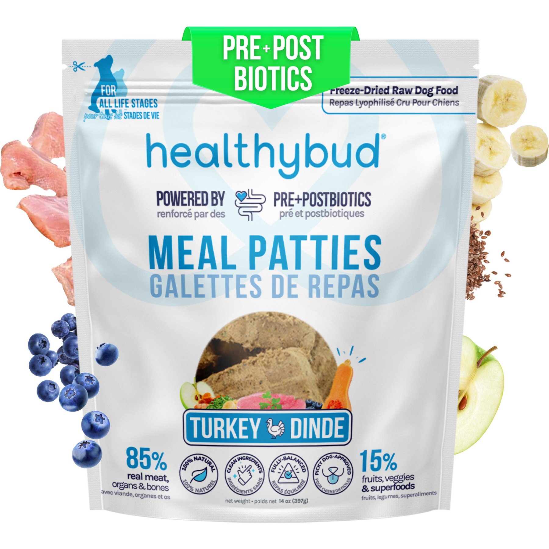 Healthybud Turkey Patties Freeze-Dried Raw Dog Food Rehydratable Square Meals