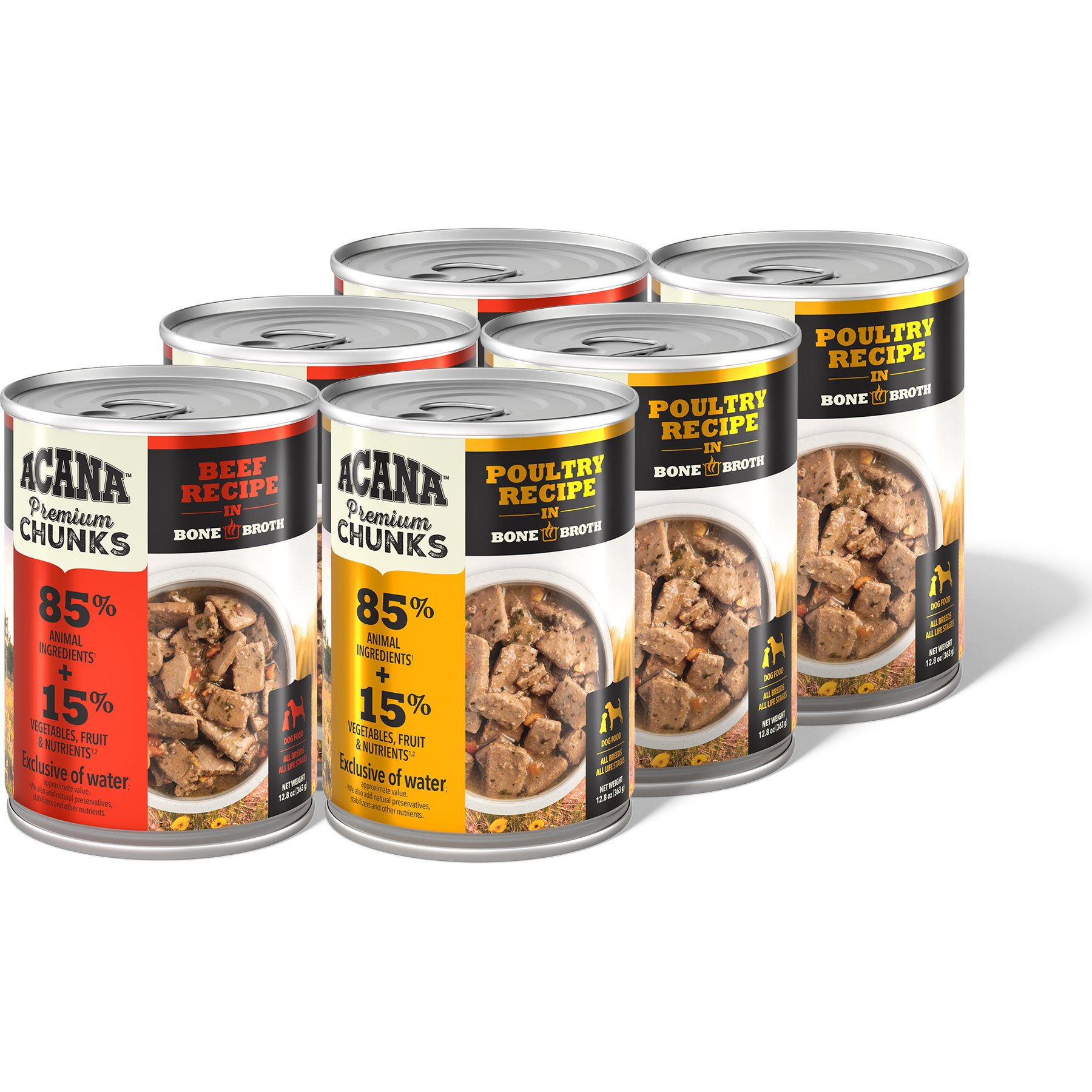 ACANA Premium Beef & Poultry Chunks in Bone Broth Variety Pack Grain-Free Wet Dog Food