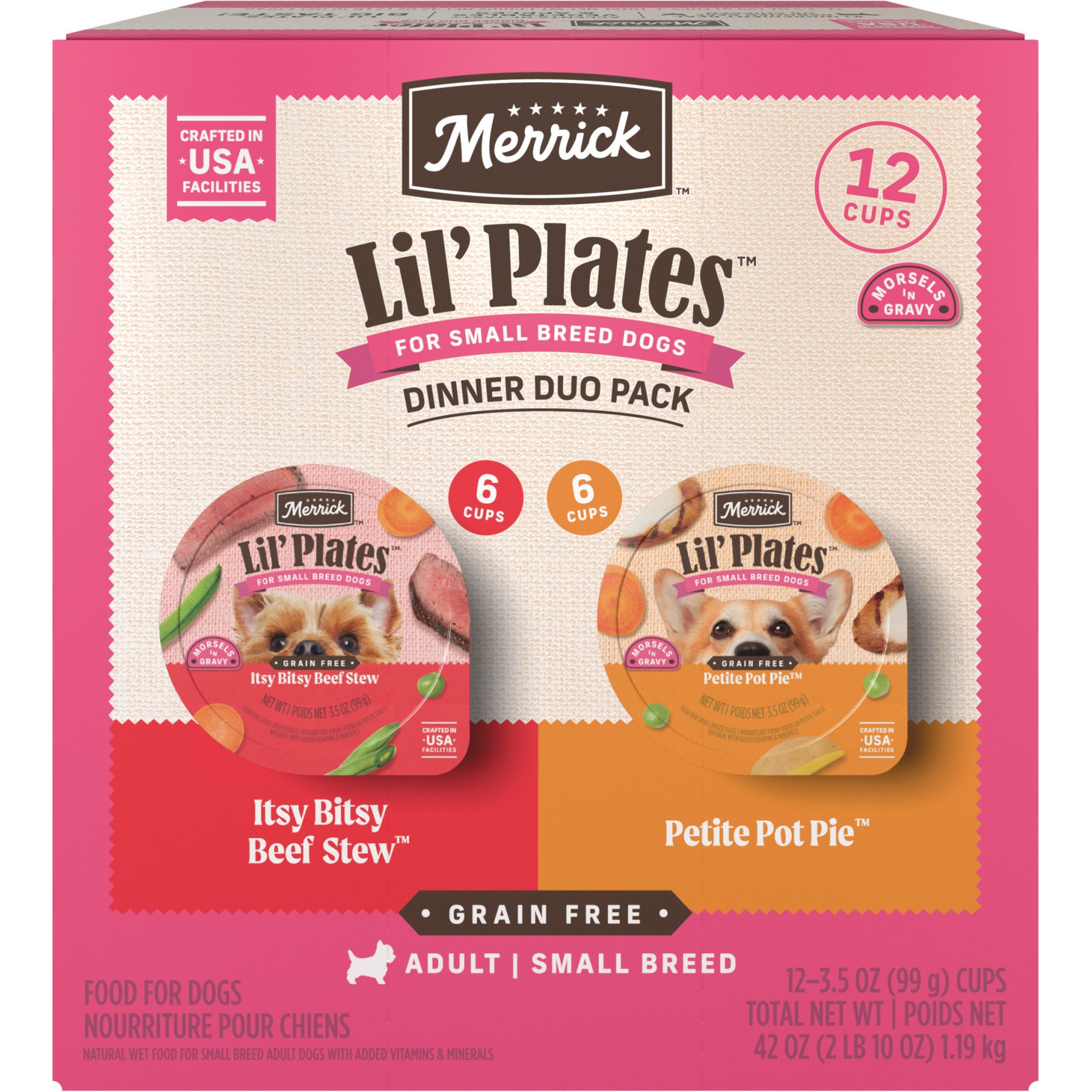 Merrick Lil’ Plates Dinner Duos Itsy Bitsy Beef Stew & Petite Pot Pie Variety Pack Grain-Free Wet Dog Food