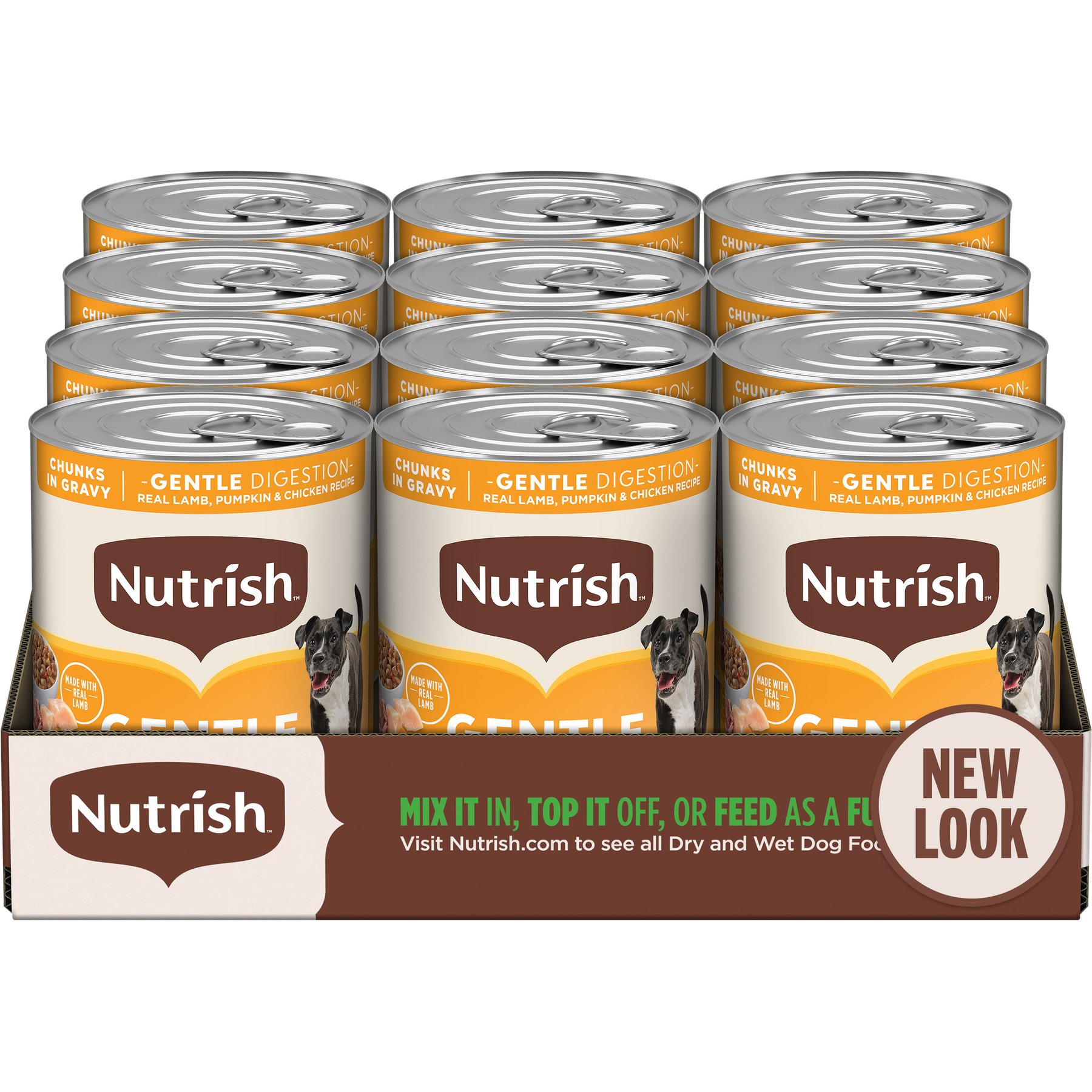 Nutrish Gentle Digestion Lamb, Pumpkin & Chicken Chunks in Gravy Canned Dog Food, 13-oz can, case of 12