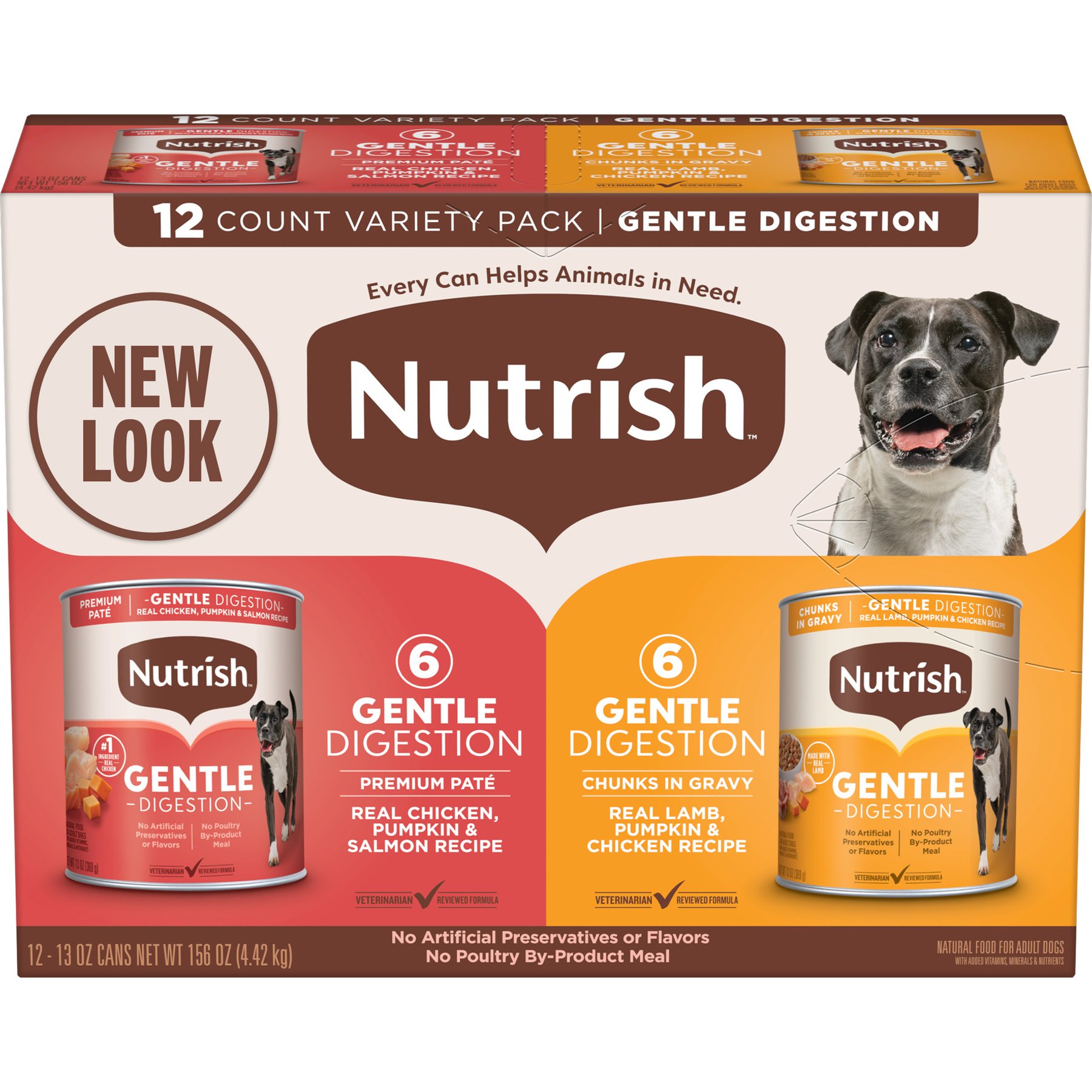 Nutrish Gentle Digestion Variety Pack Canned Dog Food, 13-oz can, case of 12
