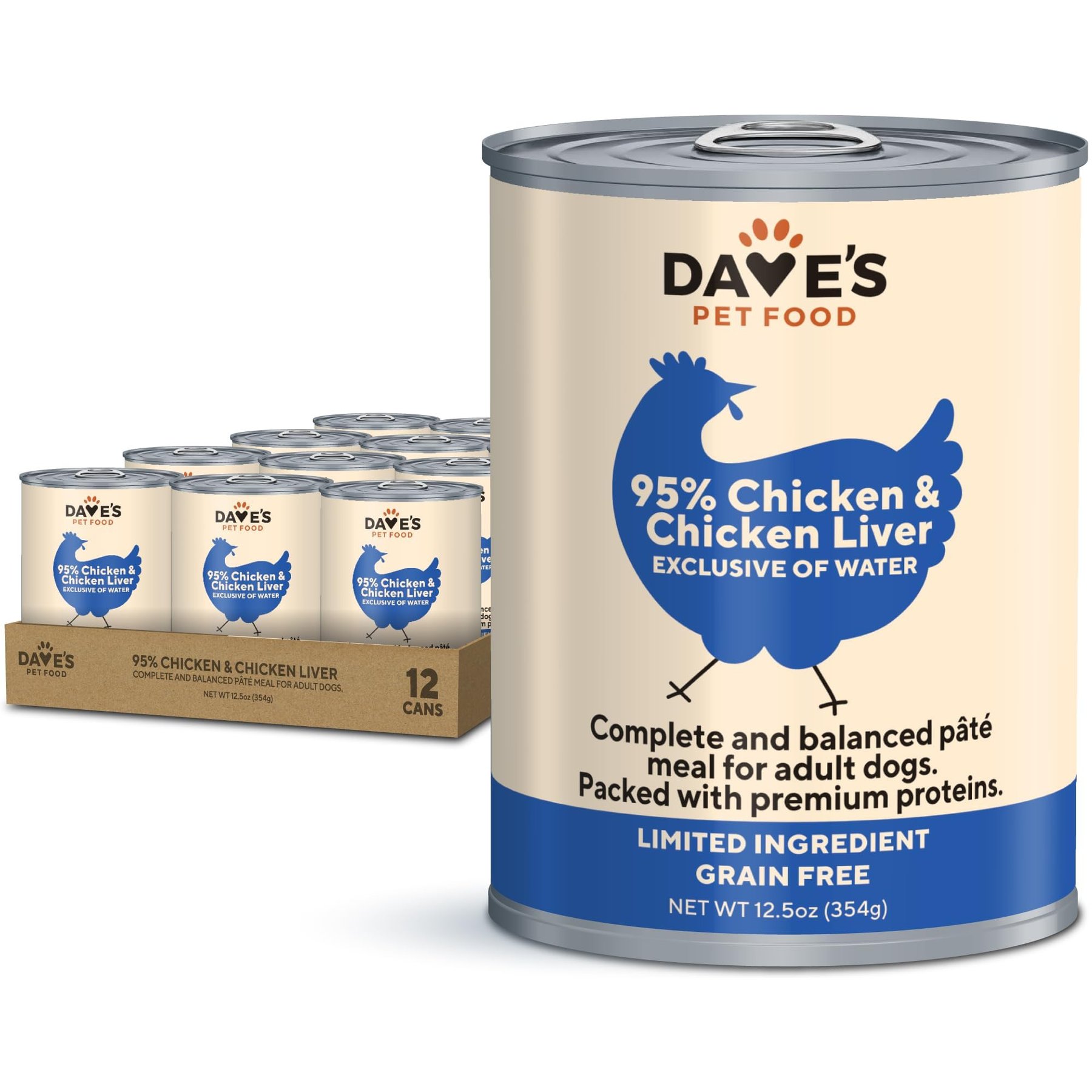 Dave's Pet Food 95% Premium Chicken & Chicken Liver Grain-Free Canned Wet Dog Food