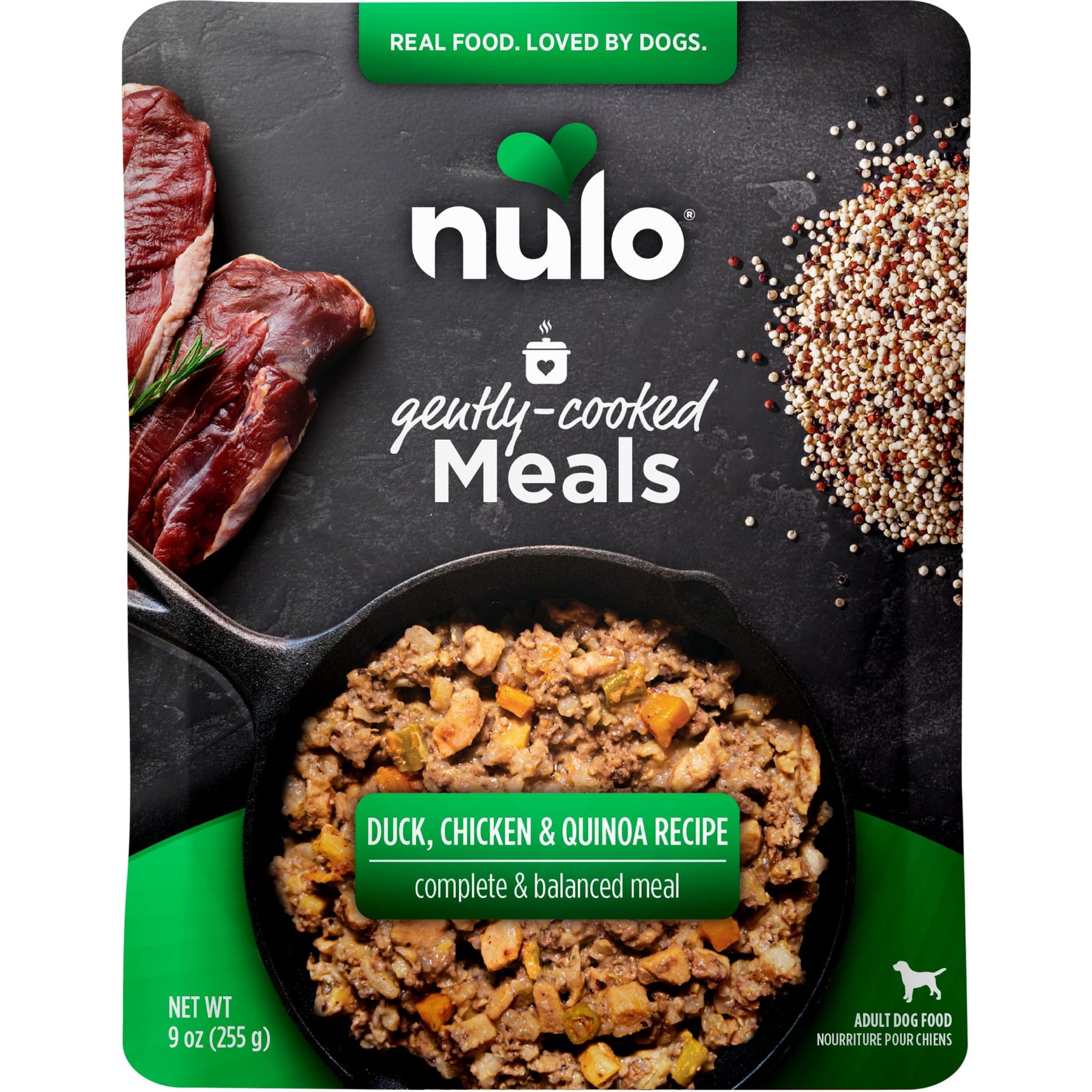 Nulo Gently-Cooked Meals Duck & Quinoa Recipe Wet Dog Food, 9-oz pouch, case of 8