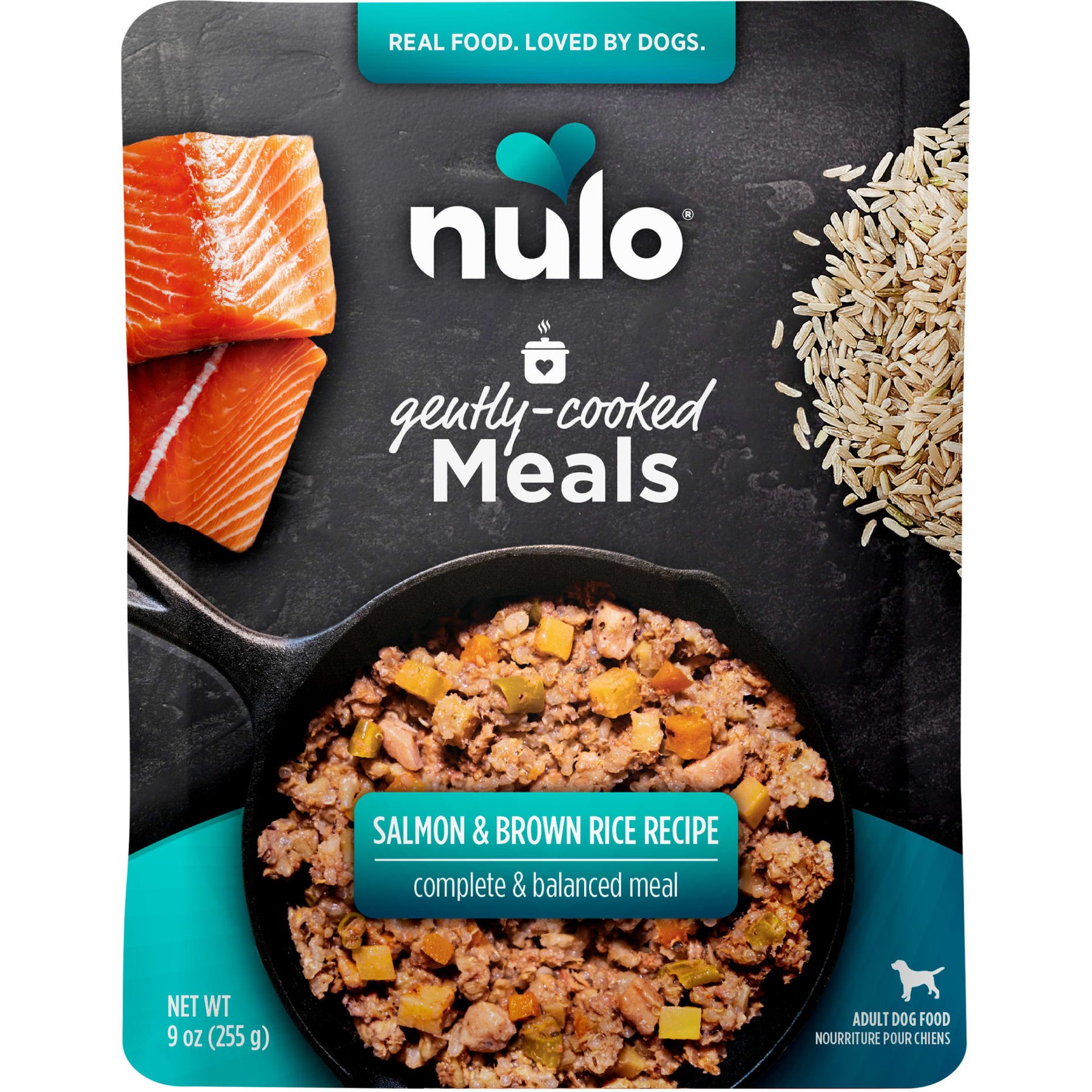 Nulo Gently-Cooked Meals Salmon & Brown Rice Recipe Wet Dog Food, 9-oz pouch, case of 8