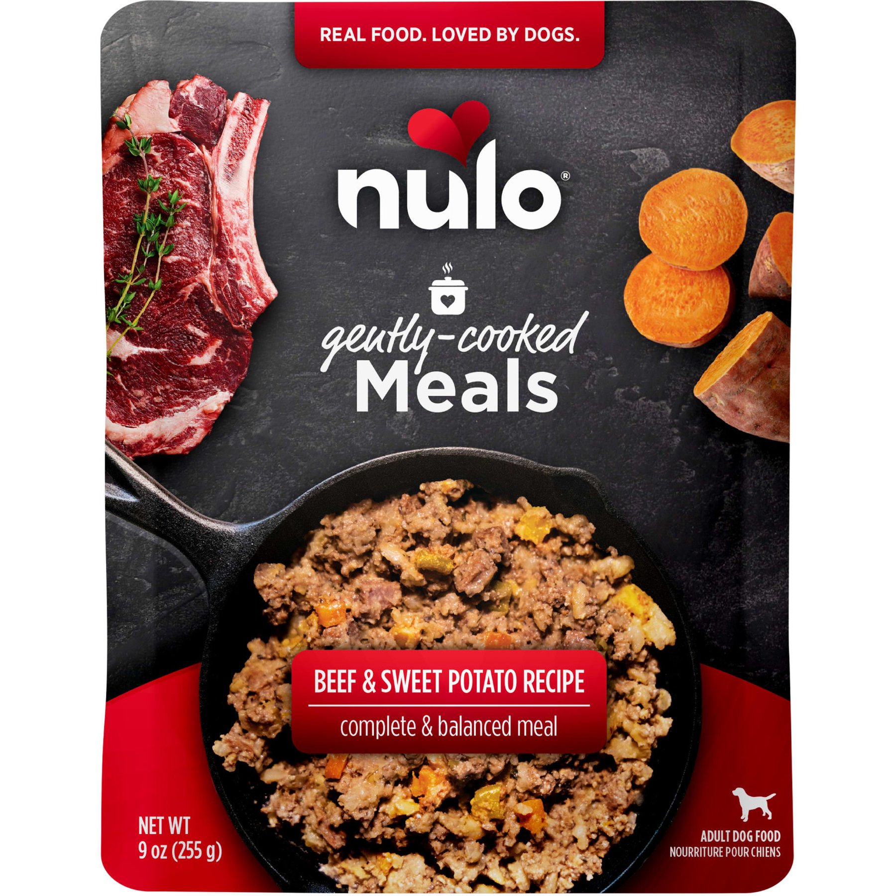 Nulo Gently-Cooked Meals Beef & Sweet Potato Recipe Wet Dog Food, 9-oz pouch, case of 8