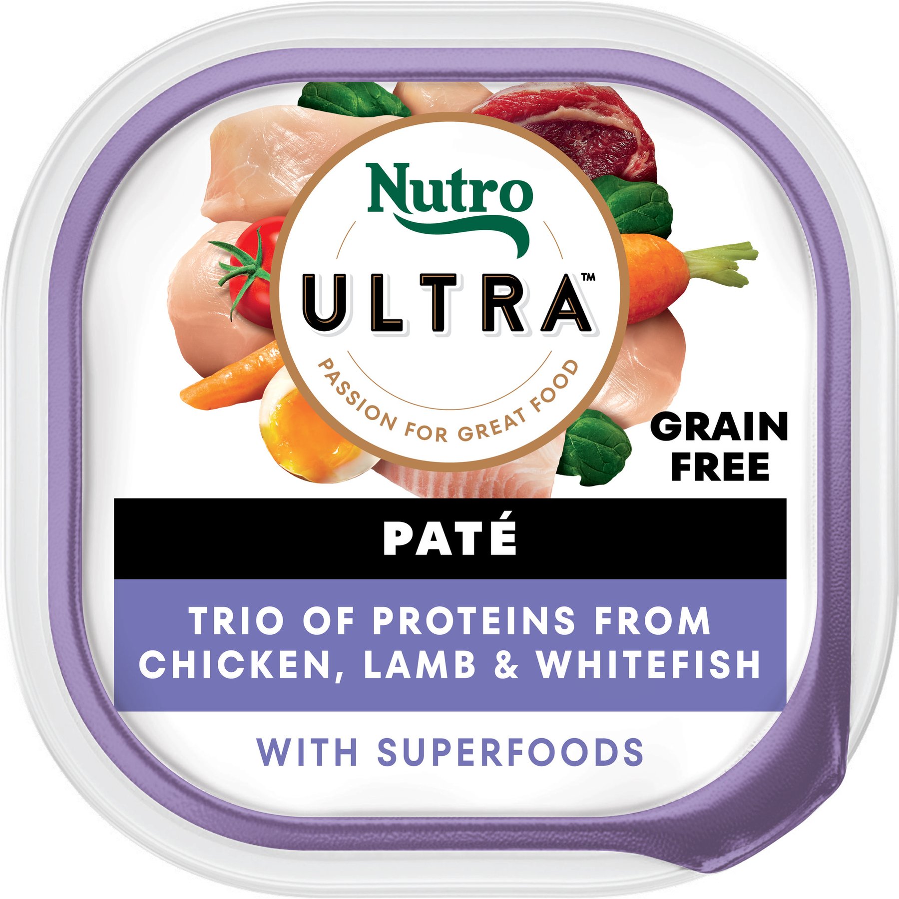 Nutro Ultra Grain-Free Trio Protein Chicken, Lamb & Whitefish Pate with Superfoods Adult Wet Dog Food Trays
