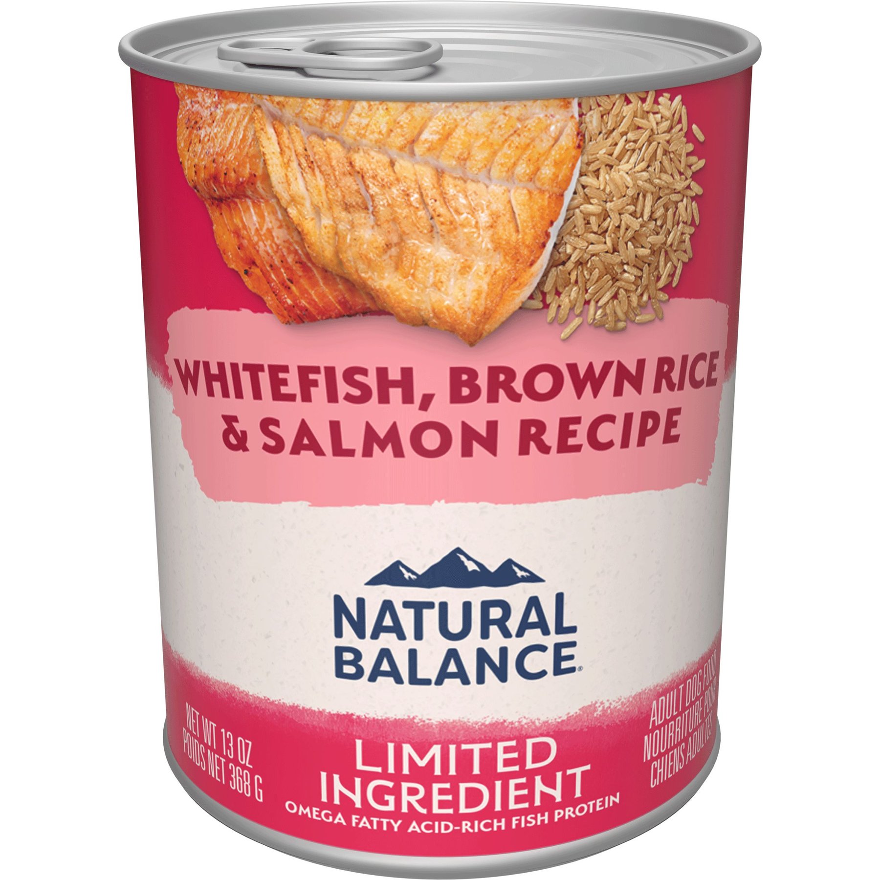 Natural Balance Limited Ingredient Whitefish, Rice, & Salmon Recipe Canned Dog, 13-oz can, case of 12