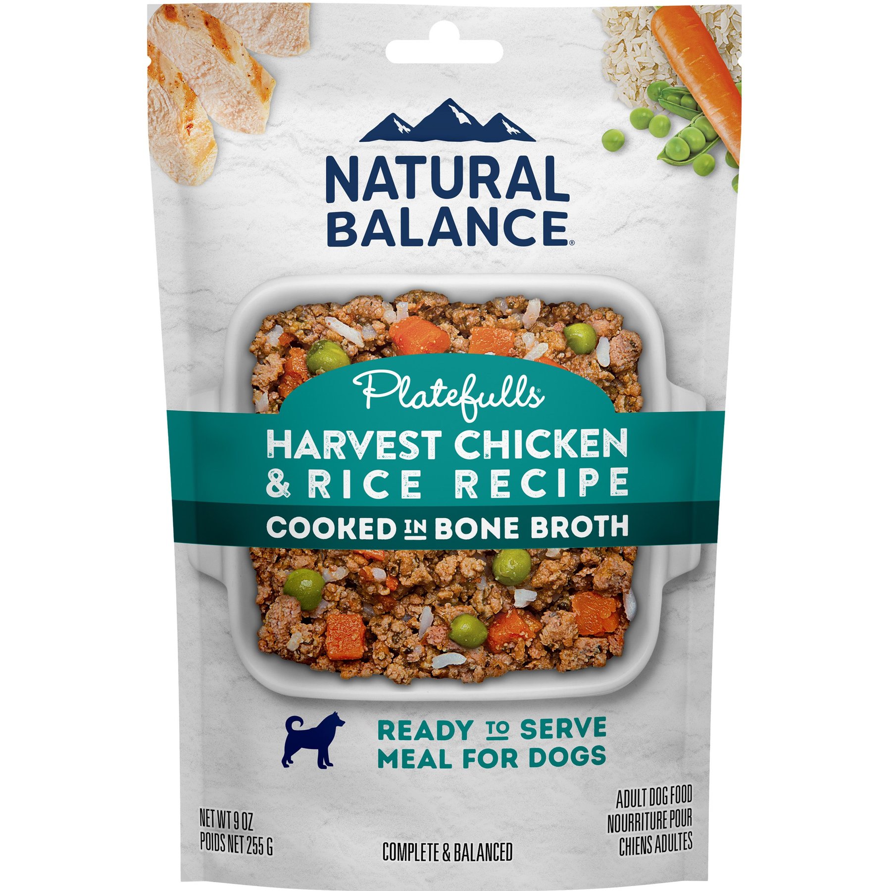 Natural Balance Platefulls Harvest Chicken & Rice Recipe Wet Dog Food, 9-oz pouch, case of 12