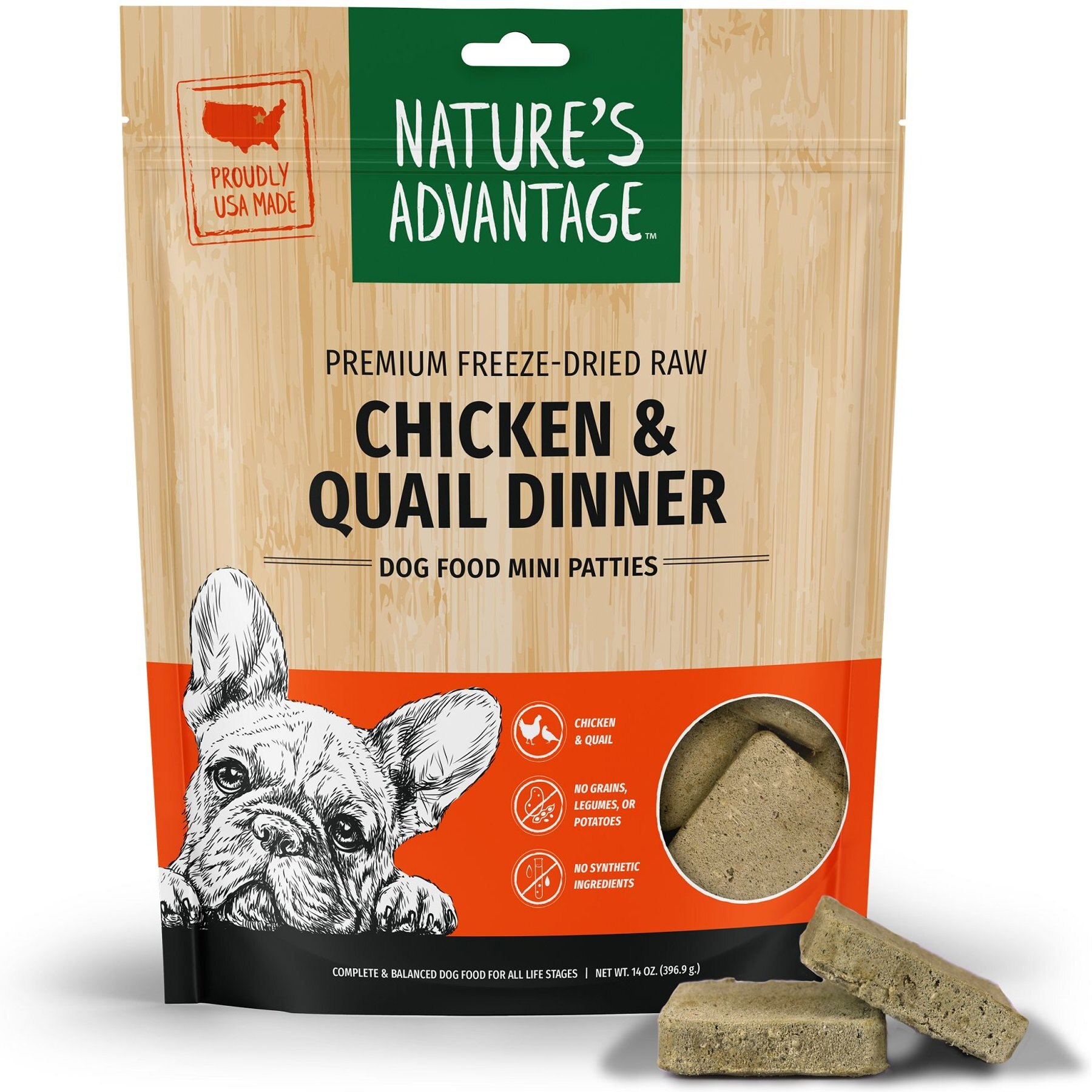 Nature's Advantage Chicken & Quail Mini Patties Grain-Free Freeze-Dried Raw Dog Food