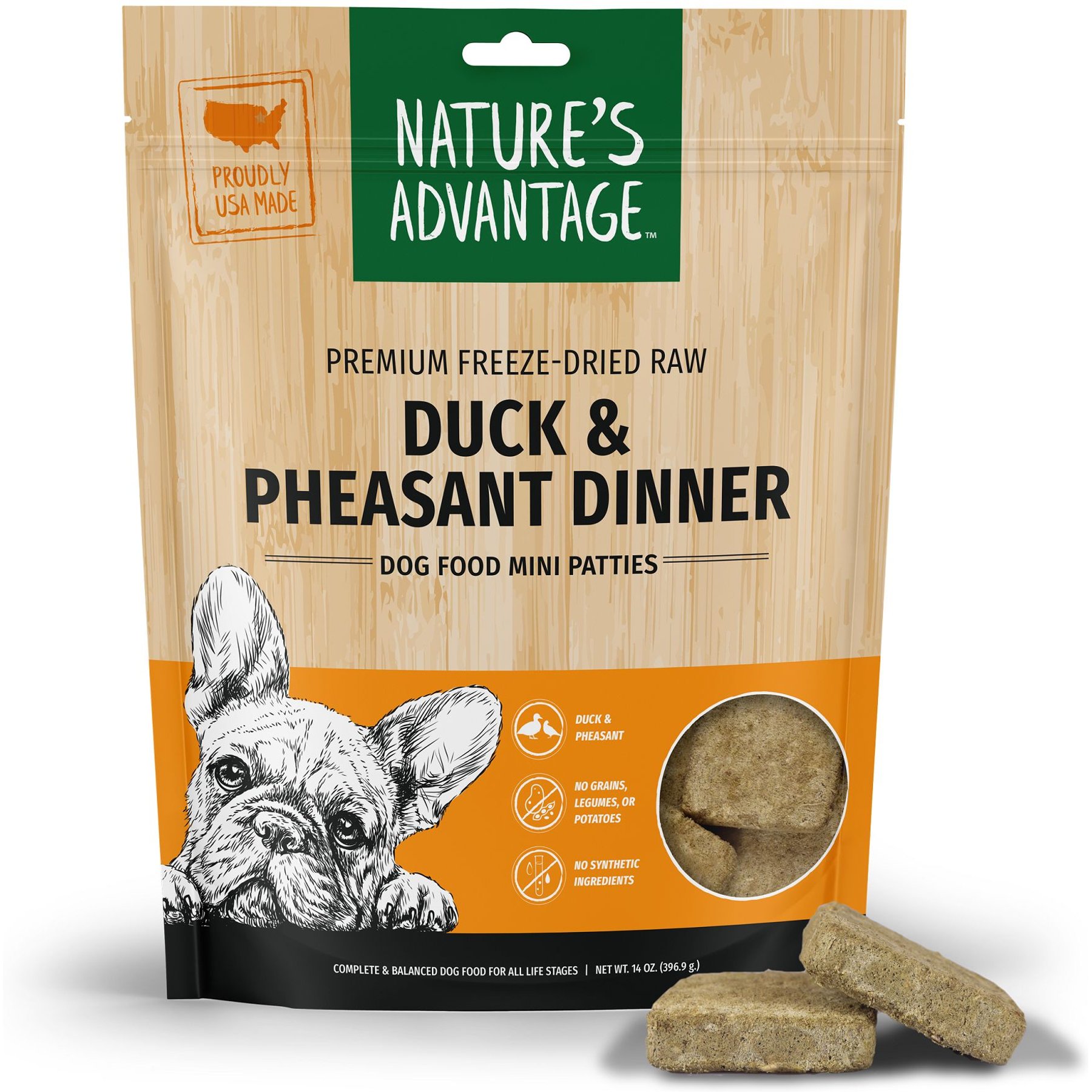 Nature's Advantage Duck & Pheasant Mini Patties Grain-Free Freeze-Dried Raw Dog Food
