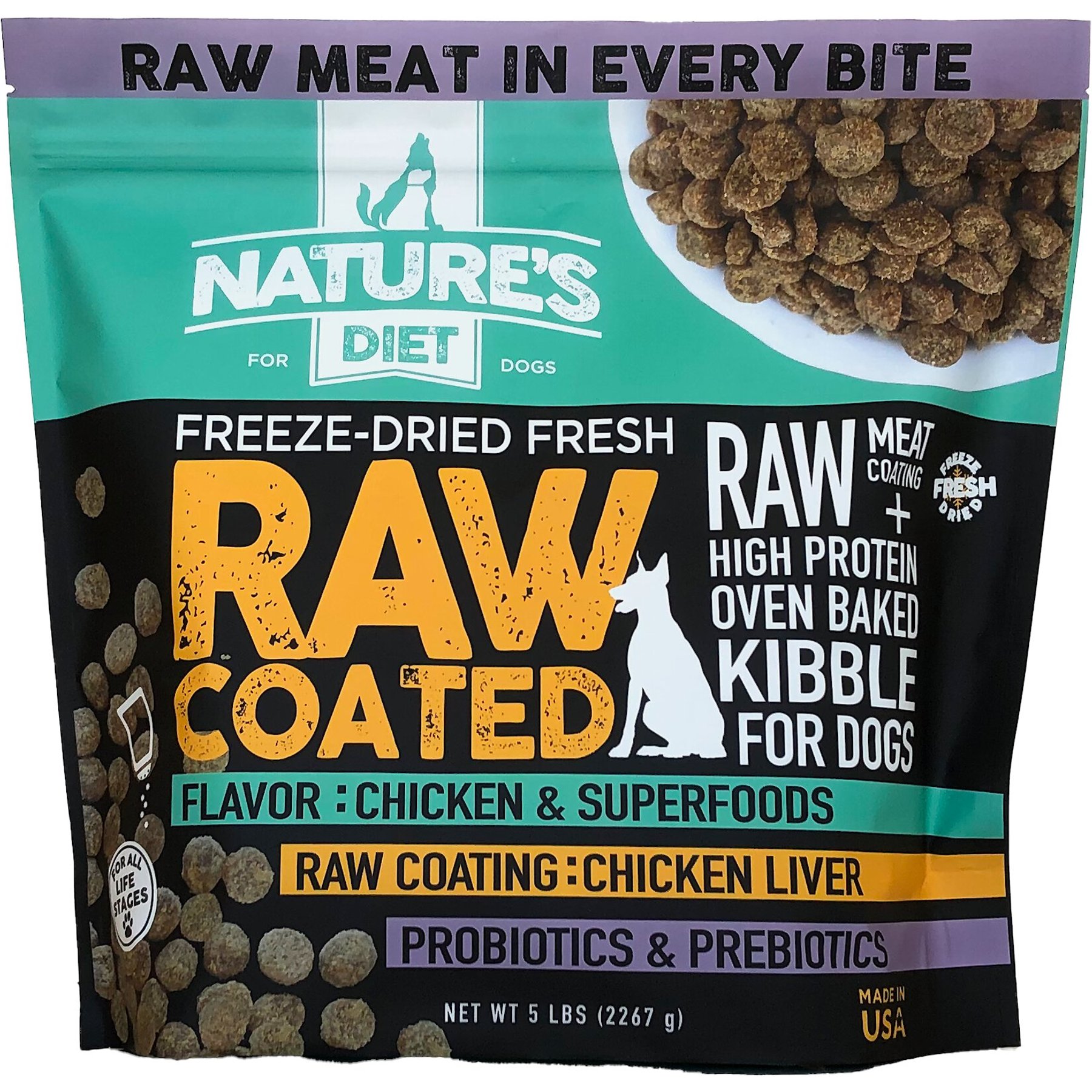 Nature's Diet Raw Coated Kibble Raw Chicken Liver & Bone Broth Coating Freeze-Dried Dog Food
