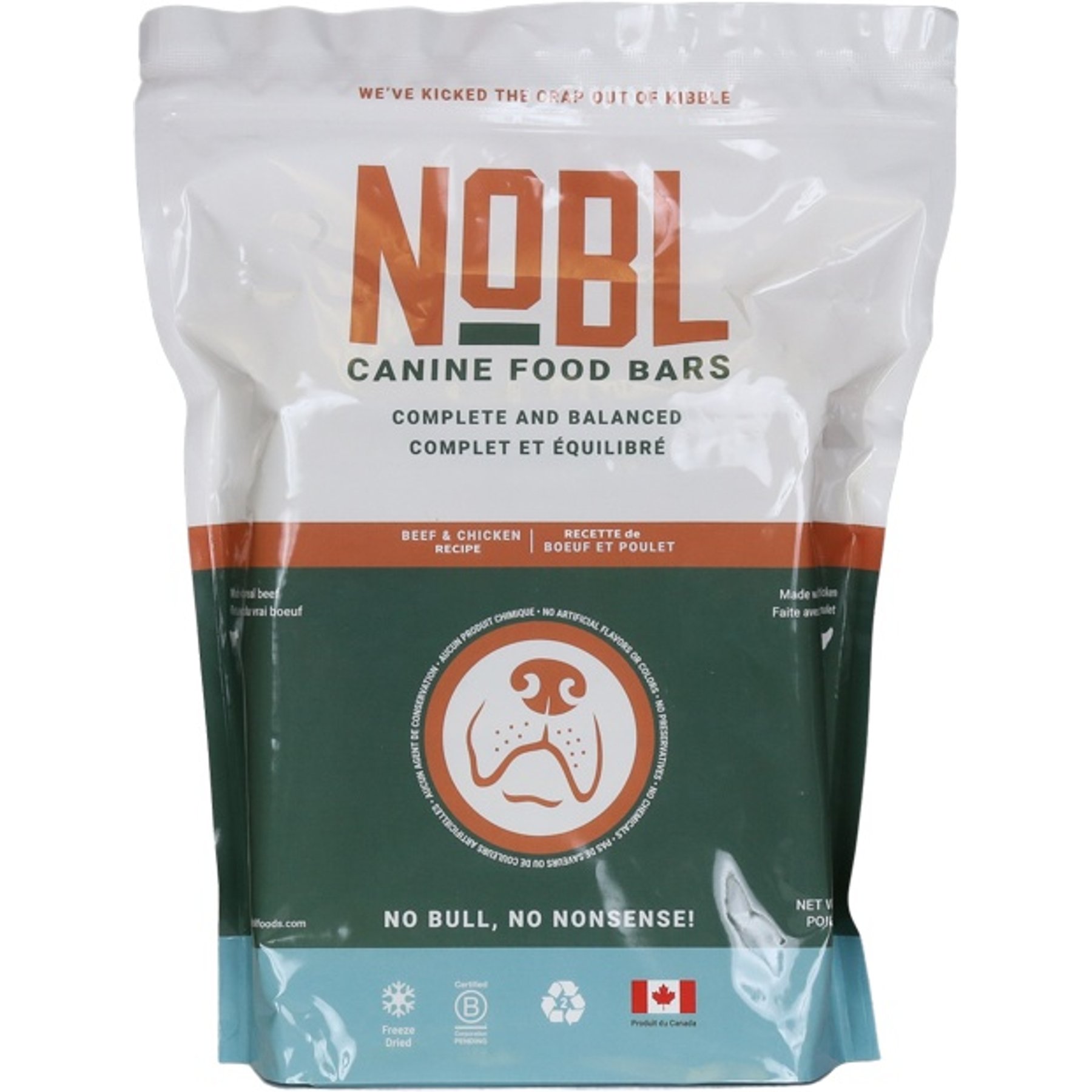 NOBL Canine Beef & Chicken Recipe Freeze-Dried Dog Food, 2-oz bar, 10 count
