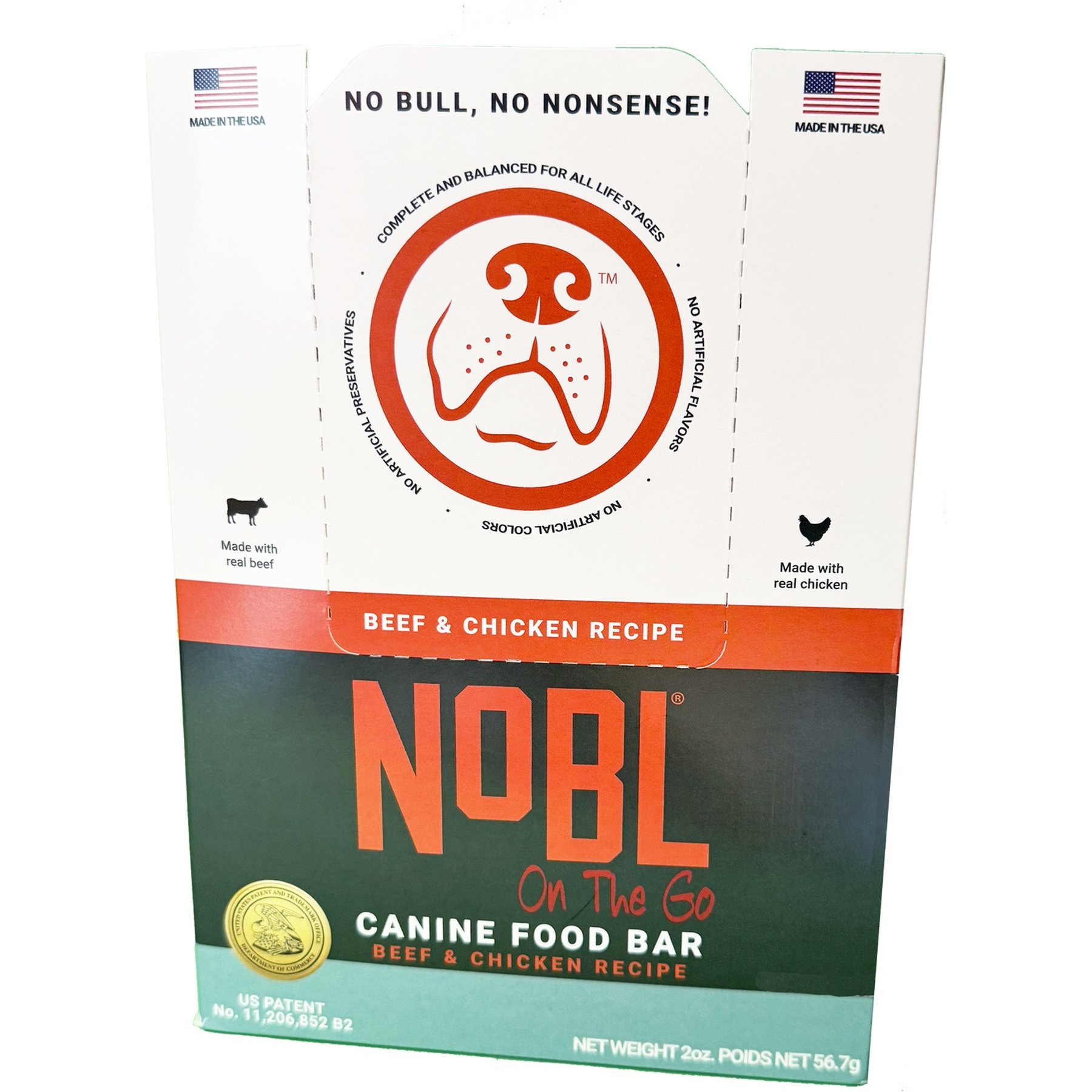 NOBL Canine "On the Go" Beef & Chicken Freeze-Dried Dog Food, 2-oz bar, 12 count