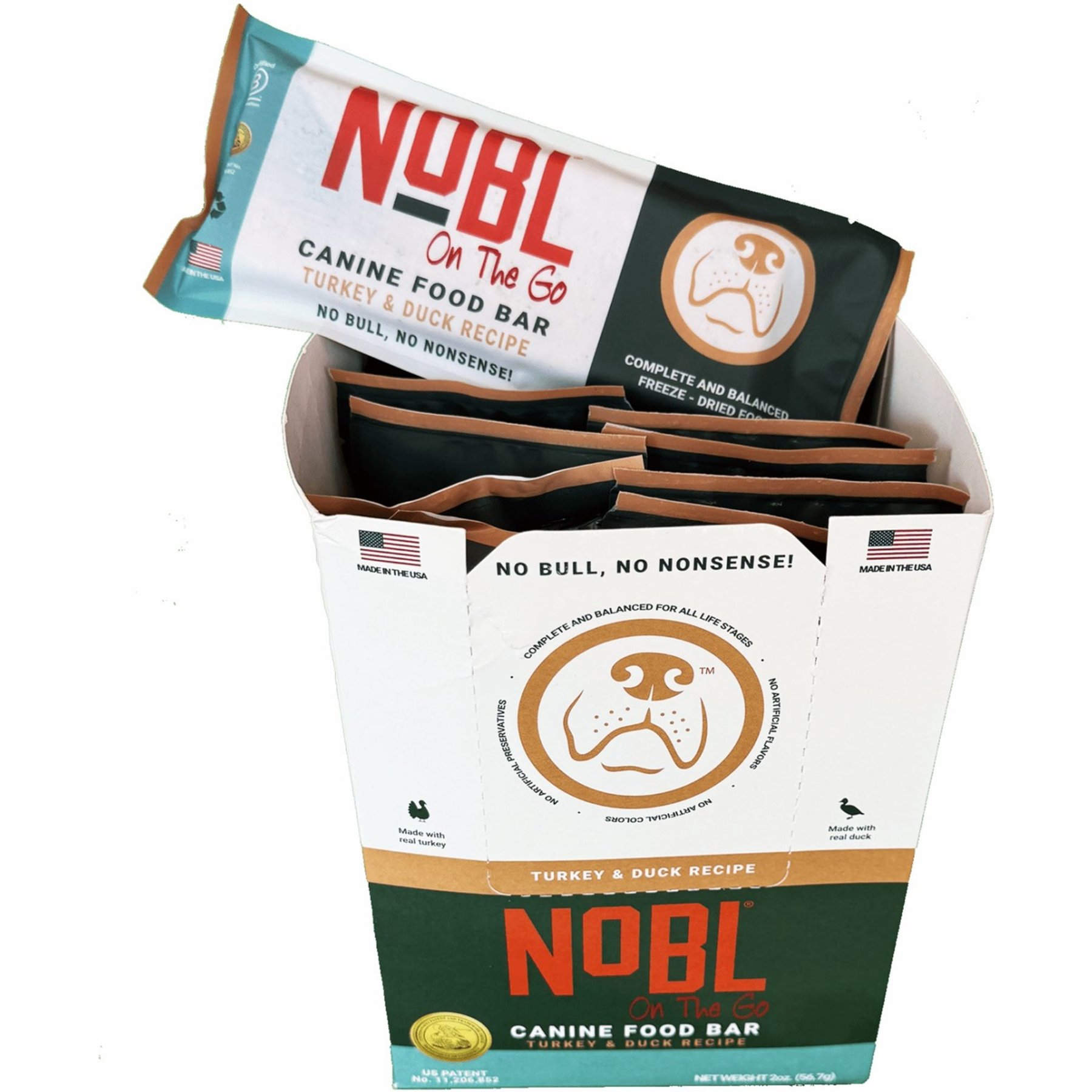 NOBL Canine "On the Go" Turkey & Duck Freeze-Dried Dog Food, 2-oz bar, 12 count