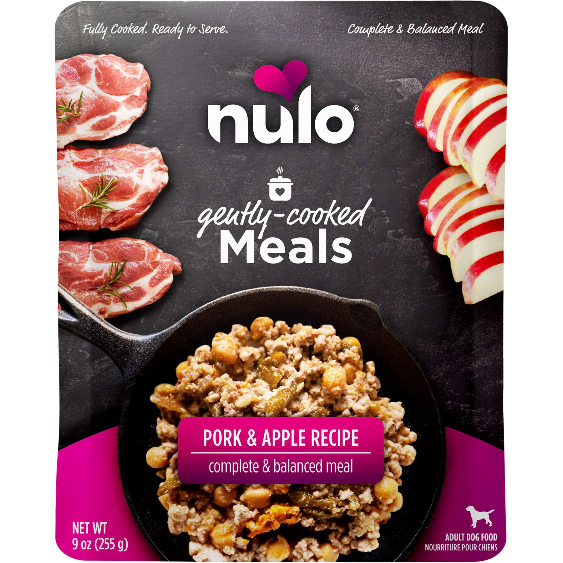 Nulo Gently-Cooked Meals Pork & Apple Recipe Wet Dog Food, 9-oz pouch, case of 8