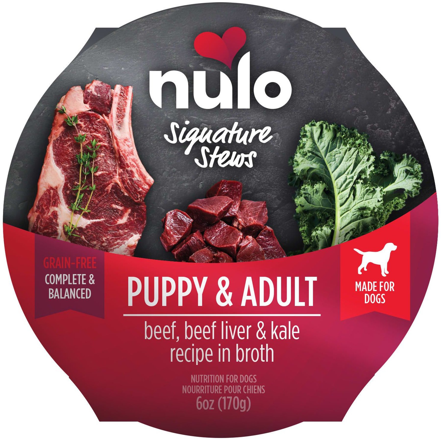 Nulo Signature Stews Grain-Free Beef, Beef Liver & Kale in Broth Wet Dog Food, 6-oz cup, case of 16