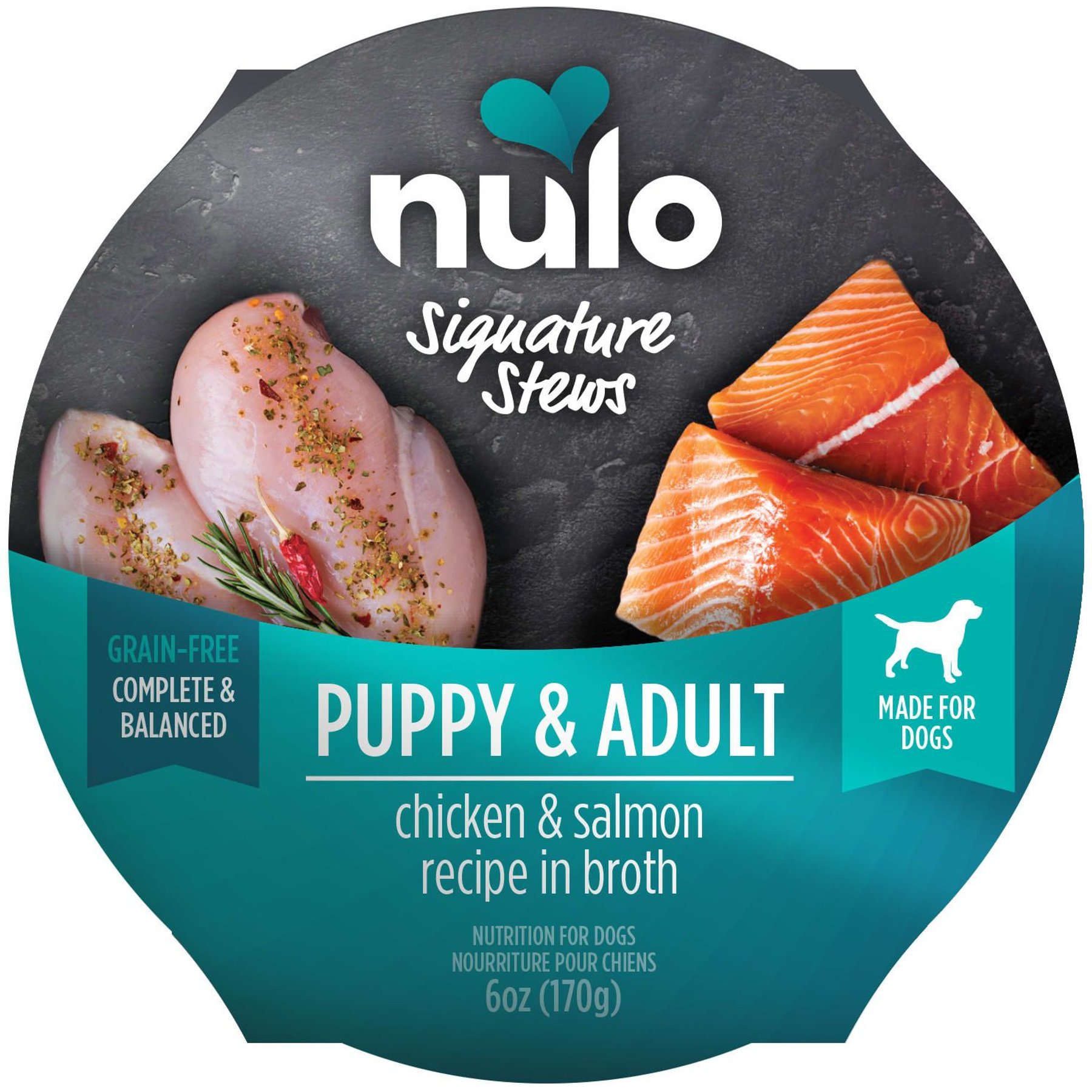 Nulo Signature Stews Grain-Free Chicken & Salmon in Broth Wet Dog Food, 6-oz cup, case of 16