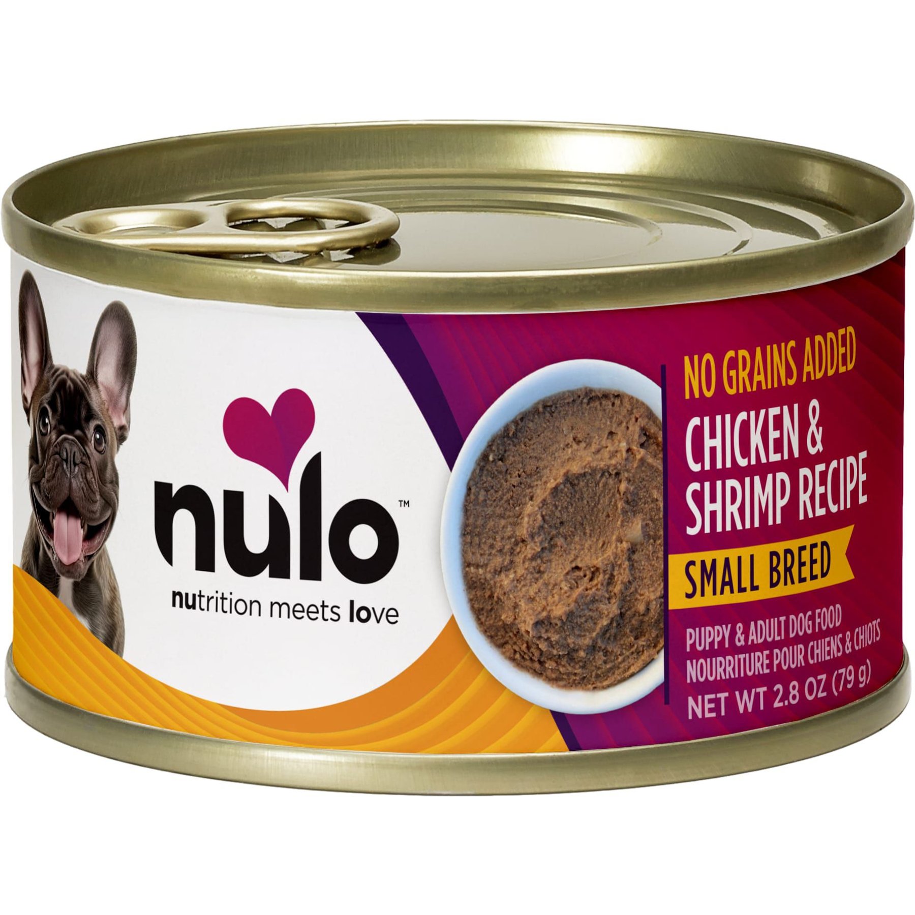 Nulo Small Breed Puppy & Adult Grain-Free Chicken & Shrimp Pate Wet Dog Food, 2.8-oz can, 12 count