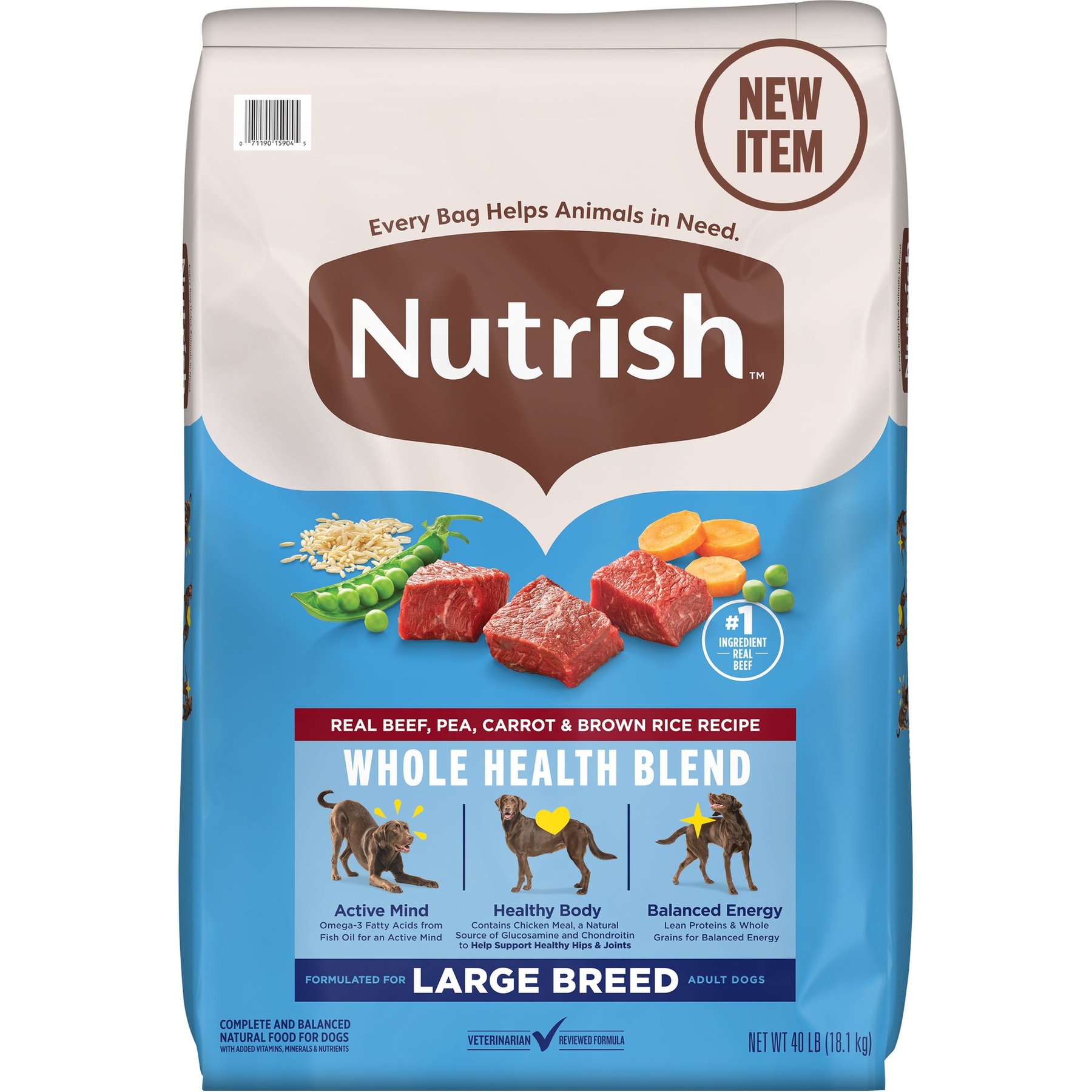 Nutrish Whole Health Blend Large Breed Real Beef, Pea, Carrot & Brown Rice Recipe Dry Dog Food