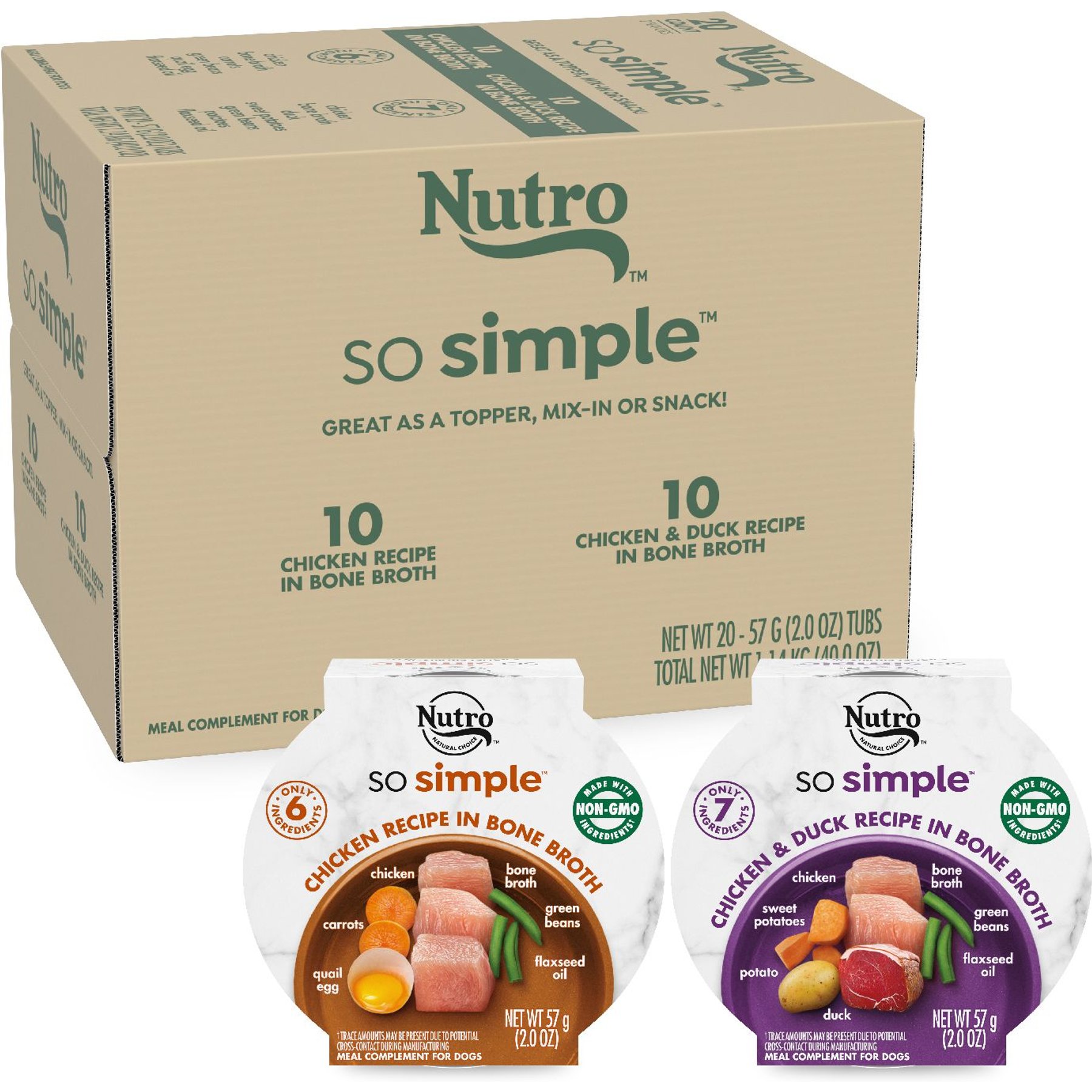Nutro So Simple Meal Complement Adult Chicken & Duck in Bone Broth Variety Pack Wet Dog Food, 2-oz can, case of 20