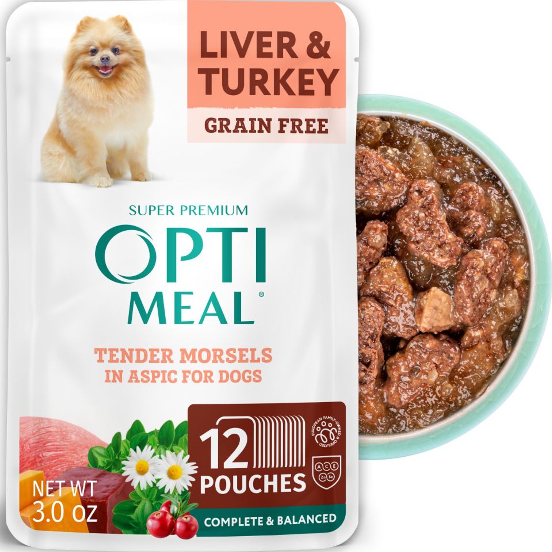 Optimeal Liver & Turkey Recipe Tender Morsels Grain-Free in Aspic Adult Wet Dog Food, 3-oz pouch, 12 count