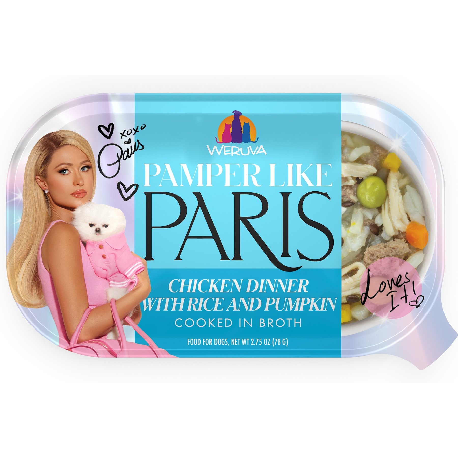 Pamper Like Paris Non-GMO Chicken Dinner with Rice & Pumpkin Shredded Wet Dog Food, 2.75-oz cup, case of 10