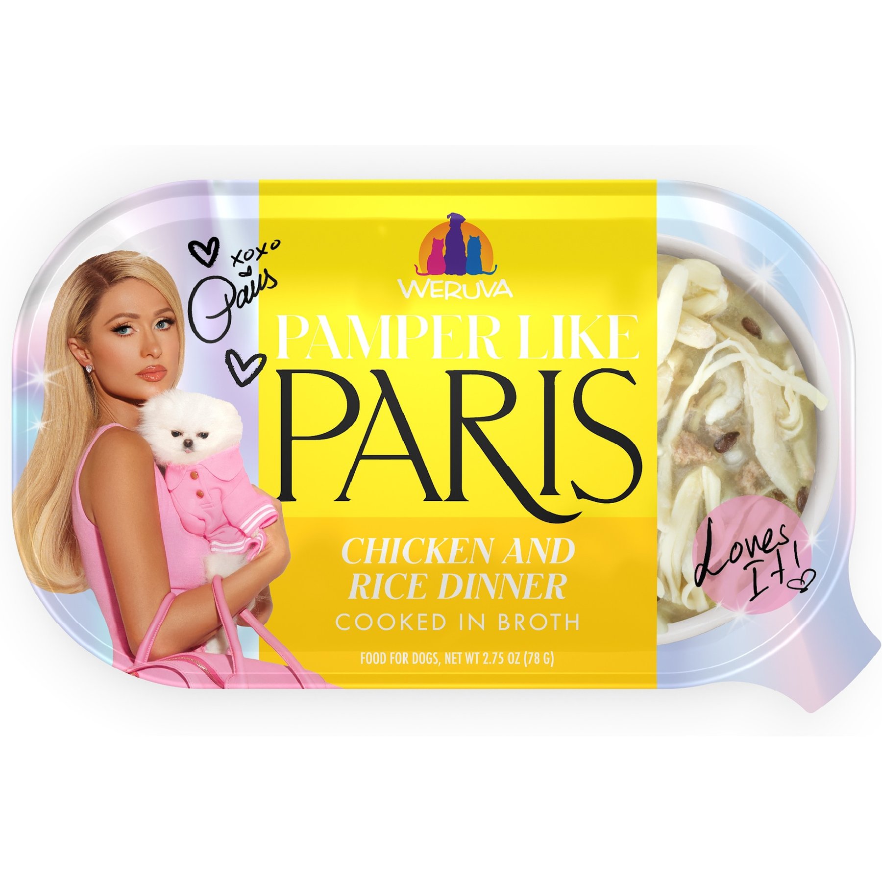 Pamper Like Paris Non-GMO Chicken & Rice Dinner Shredded Wet Dog Food, 2.75-oz cup, case of 10
