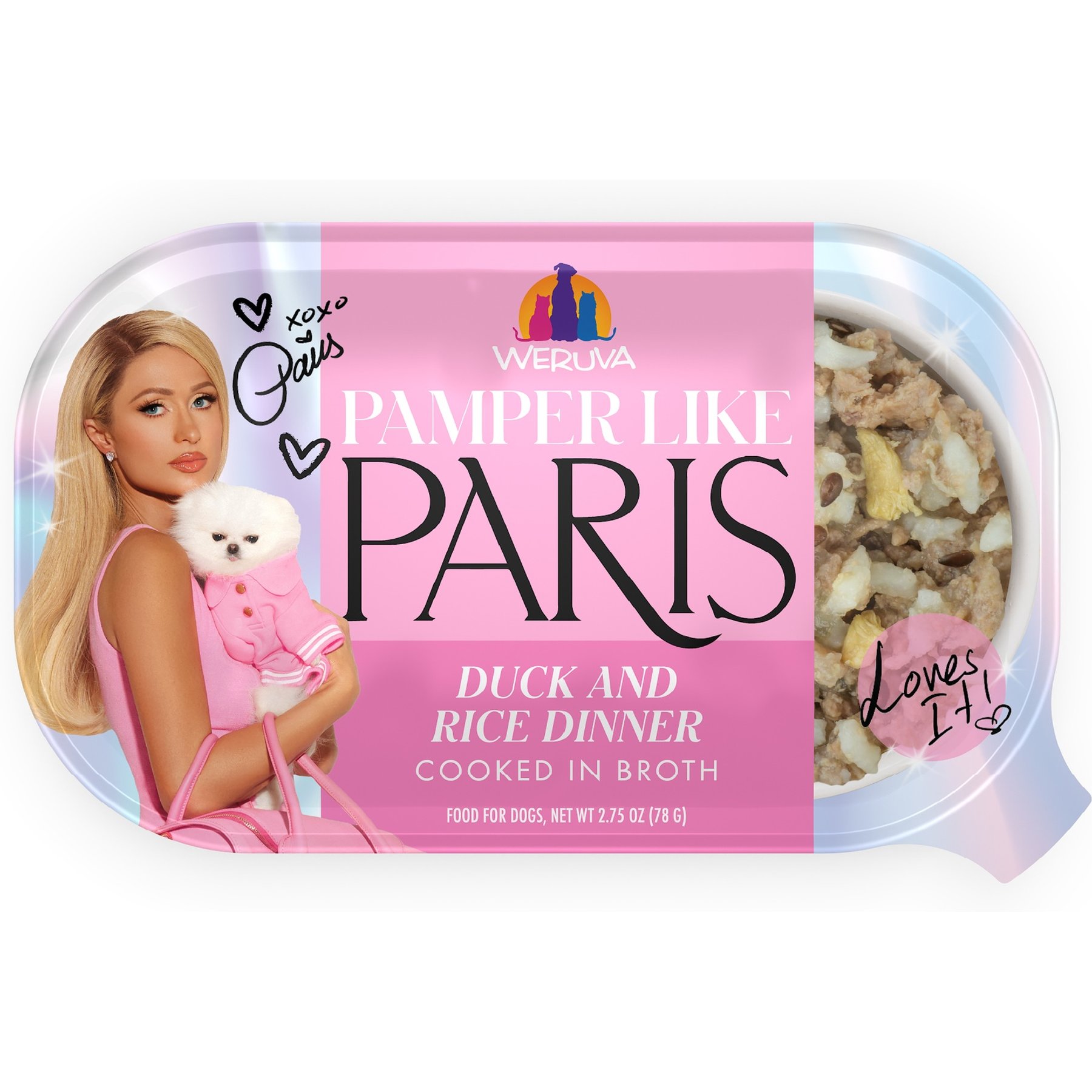 Pamper Like Paris Non-GMO Duck & Rice Dinner Shredded Wet Dog Food, 2.75-oz cup, case of 10
