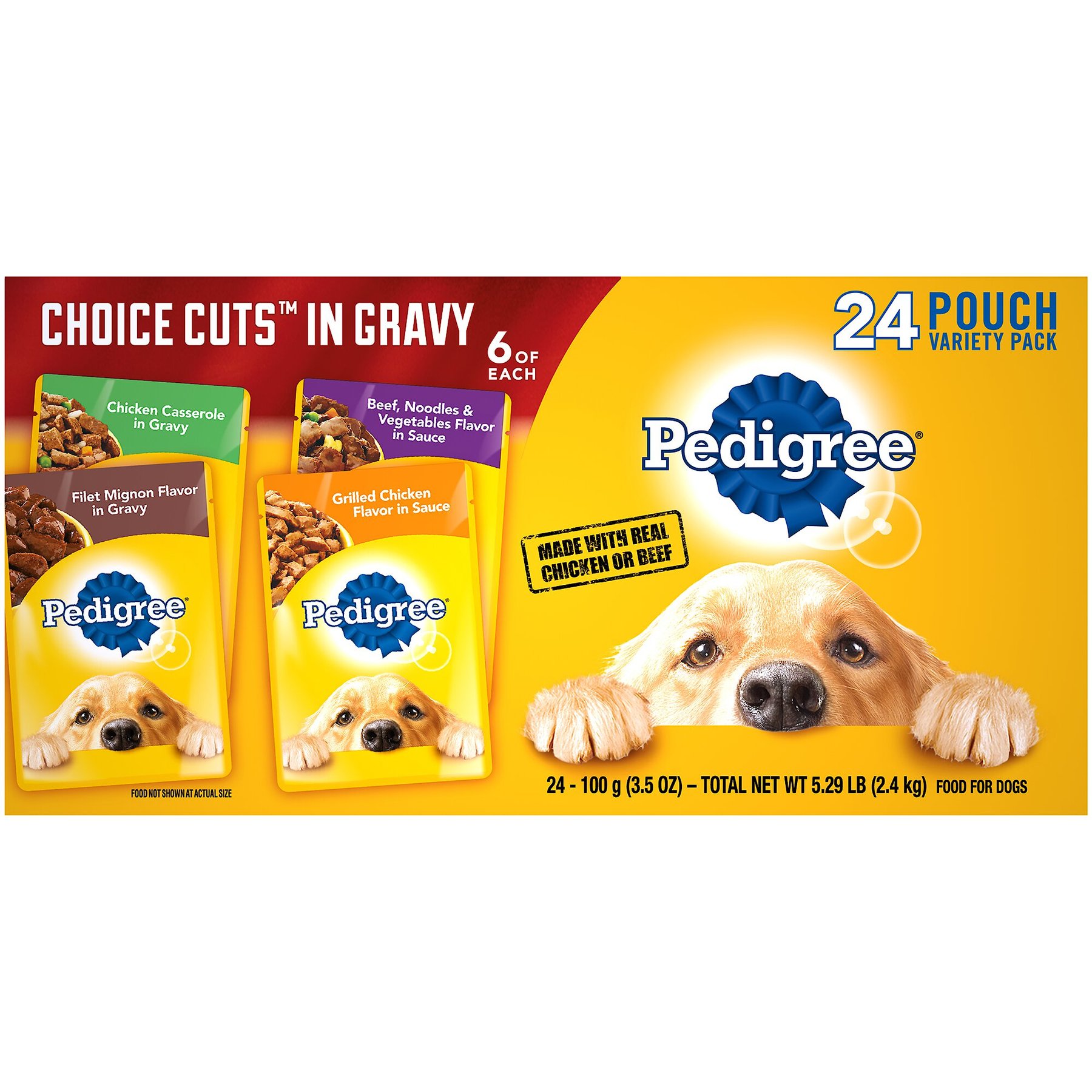 Pedigree Choice Cuts in Gravy Variety Pack Filet Mignon, Grilled Chicken, Chicken Casserole & Beef Noodle Adult Wet Dog Food Pouches