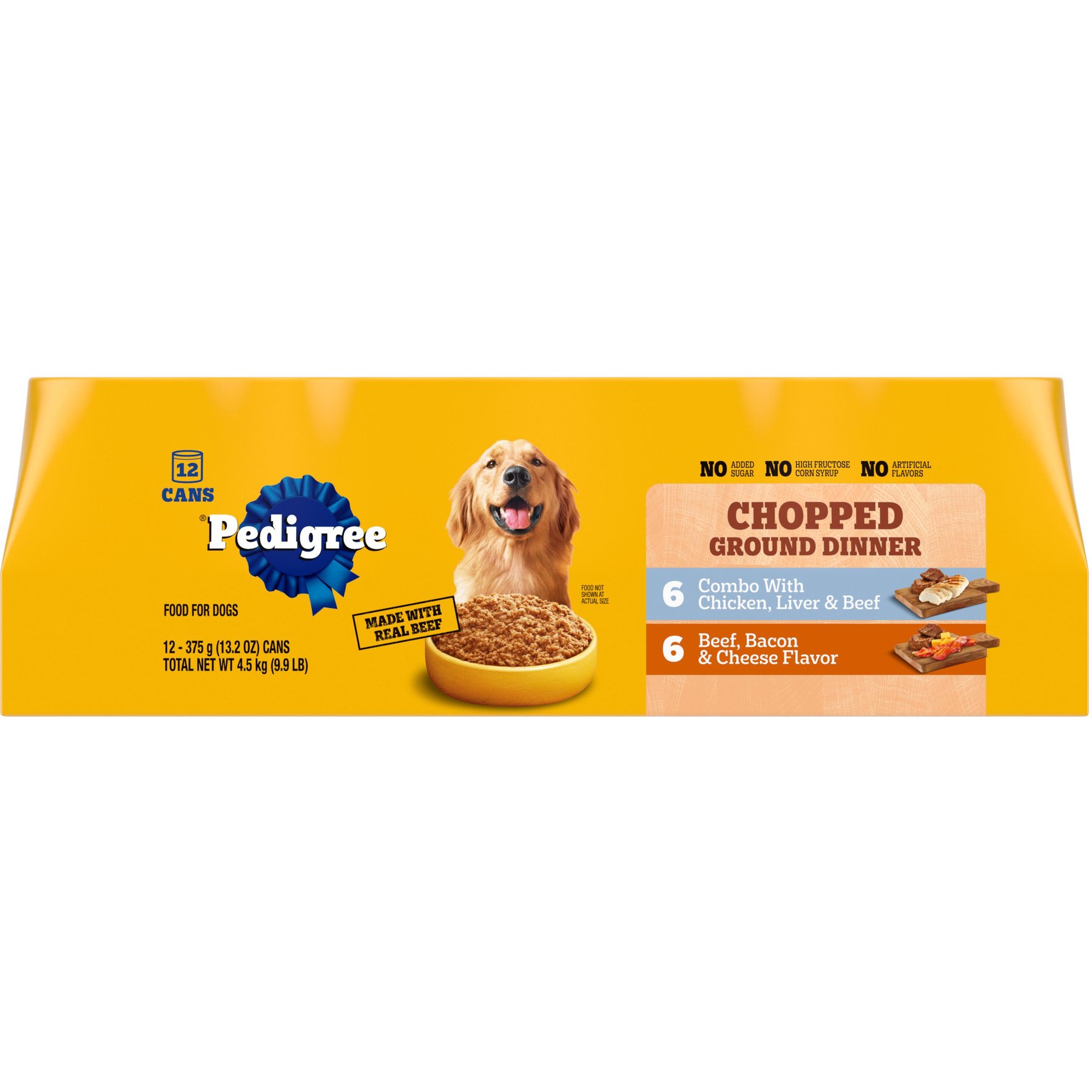 Pedigree Chopped Ground Dinner Liver & Beef, Beef, Bacon & Cheese Flavor with Chicken Adult Canned Wet Dog Food Combo Variety Pack