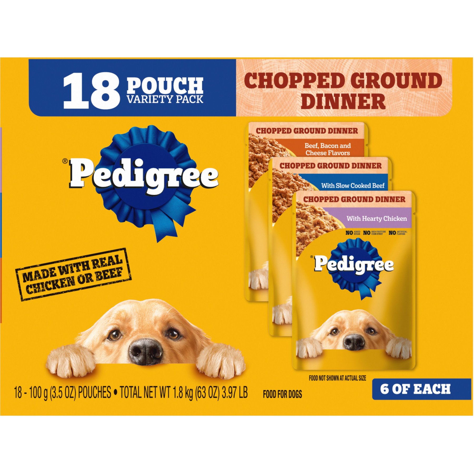 Pedigree Chopped Ground Dinner Variety Pack with Chicken, Beef & Bacon Wet Dog Food