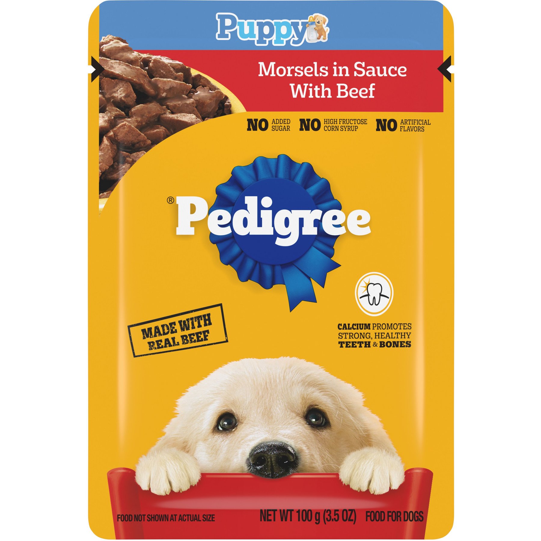 Pedigree Puppy Morsels in Sauce with Beef Wet Dog Food, 3.5-oz pouch, pack of 16
