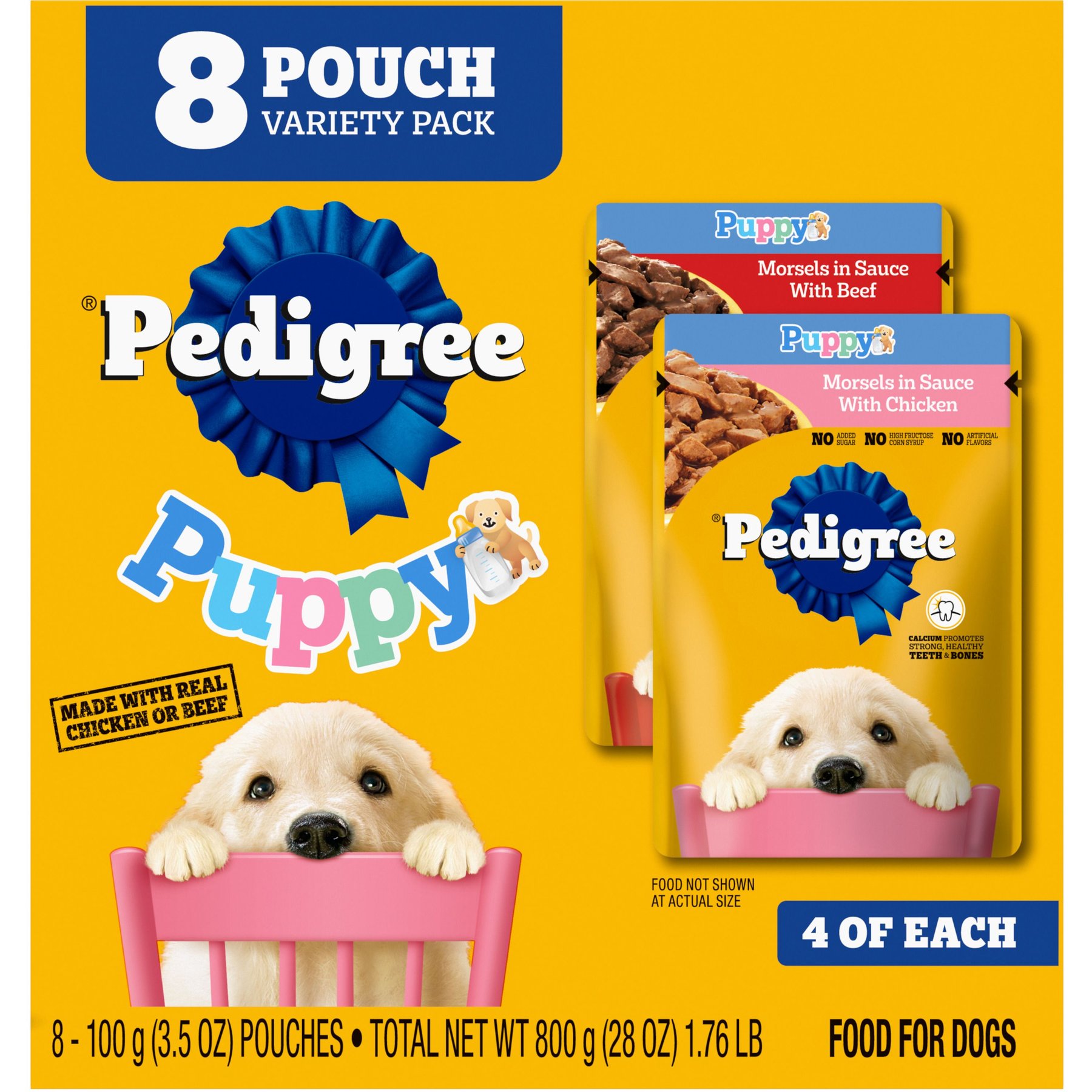 Pedigree Puppy Variety Pack Morsels in Sauce with Beef & Chicken Wet Dog Food Pouches
