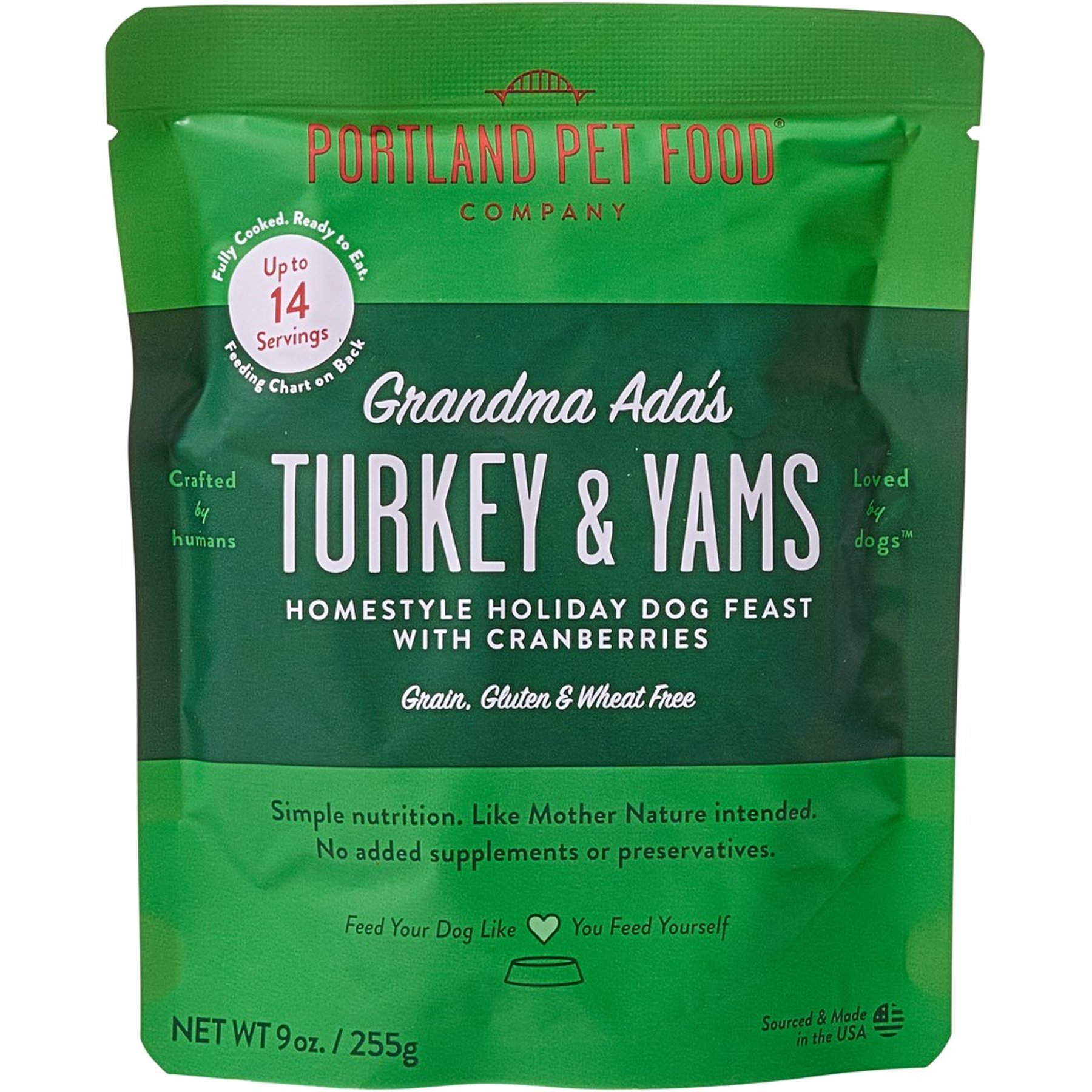 Portland Pet Food Company Grandma Ada's Turkey & Yams Homestyle Wet Dog Food Topper, 9-oz pouch, case of 4