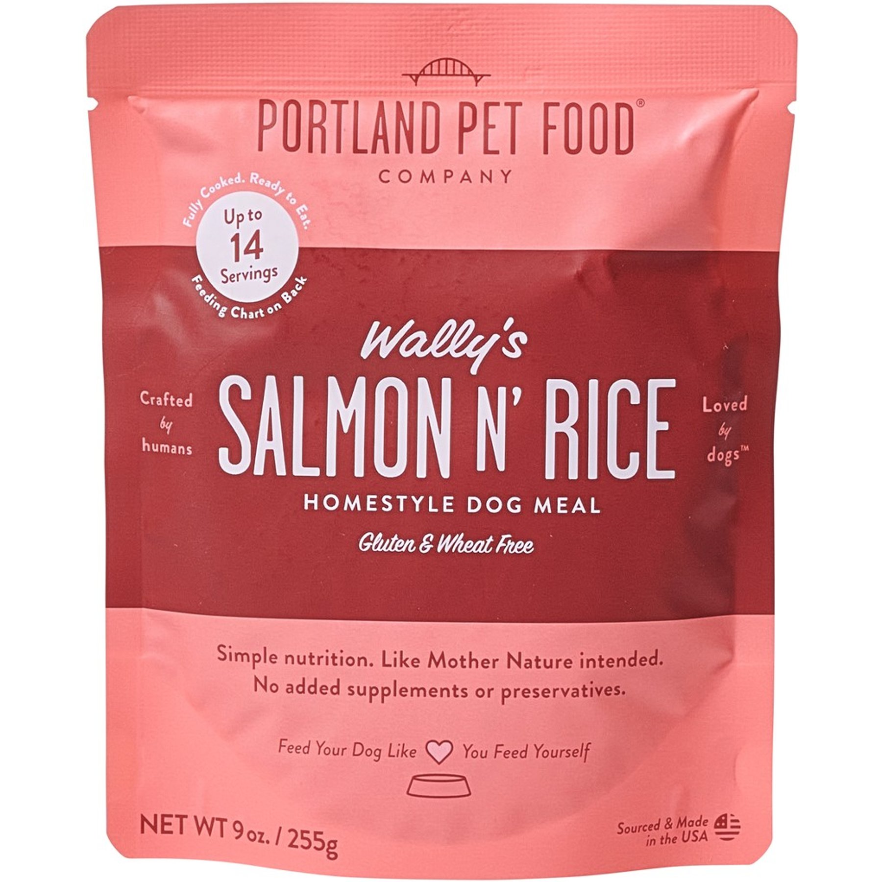 Portland Pet Food Company Wally's Salmon N' Rice Homestyle Wet Dog Food Topper, 9-oz pouch, case of 4