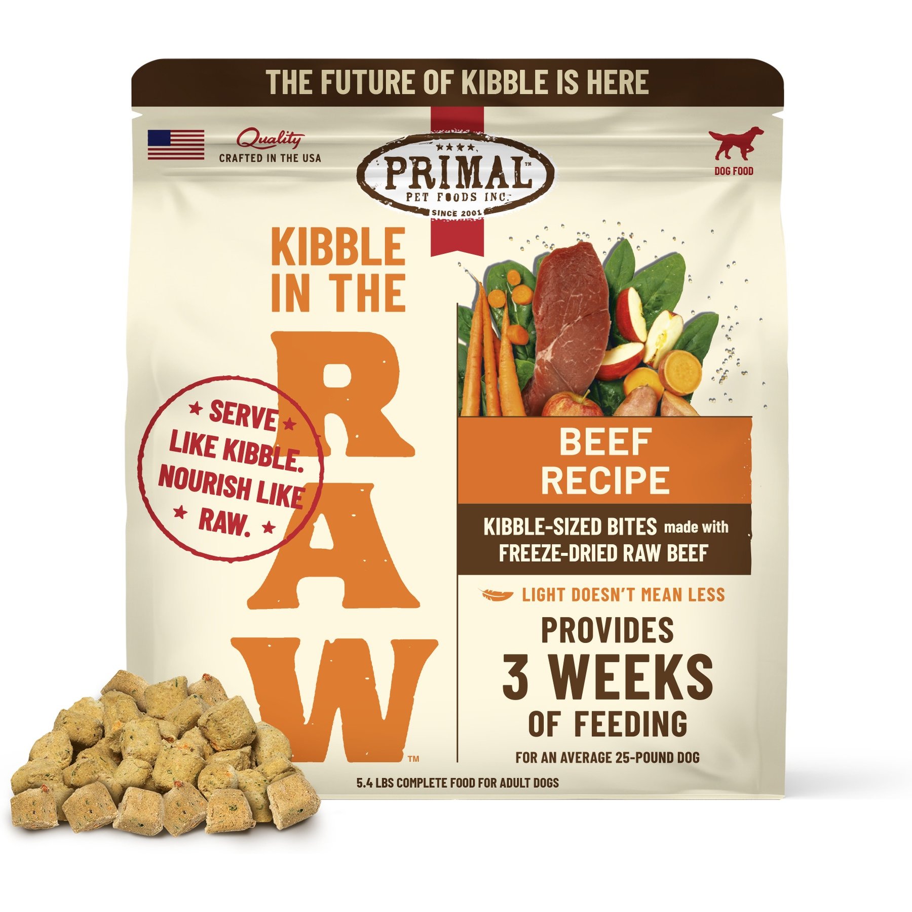 Primal Kibble in the Raw Beef Recipe Non-GMO Freeze-Dried Dog Food