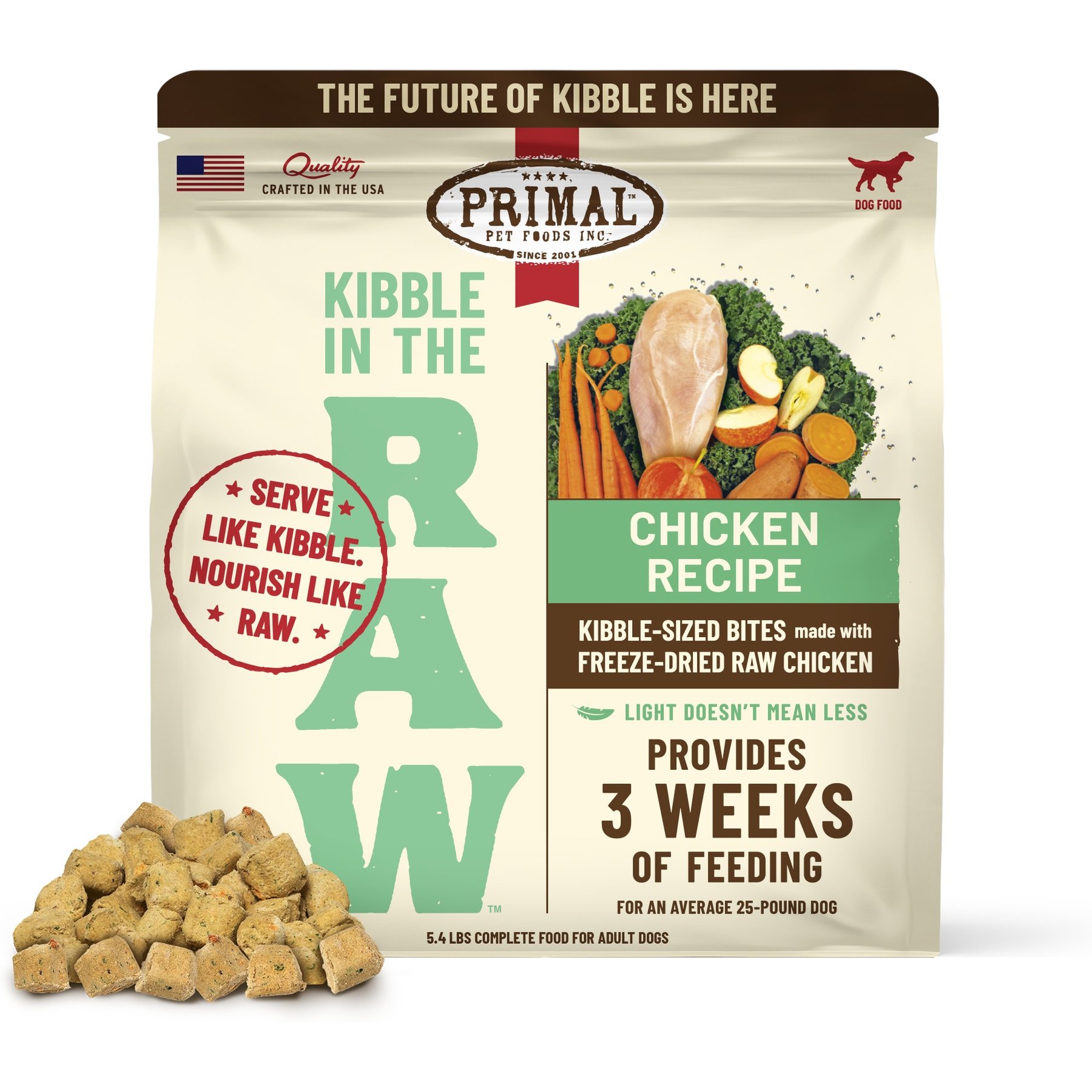 Primal Kibble in the Raw Chicken Recipe Non-GMO Freeze-Dried Dog Food