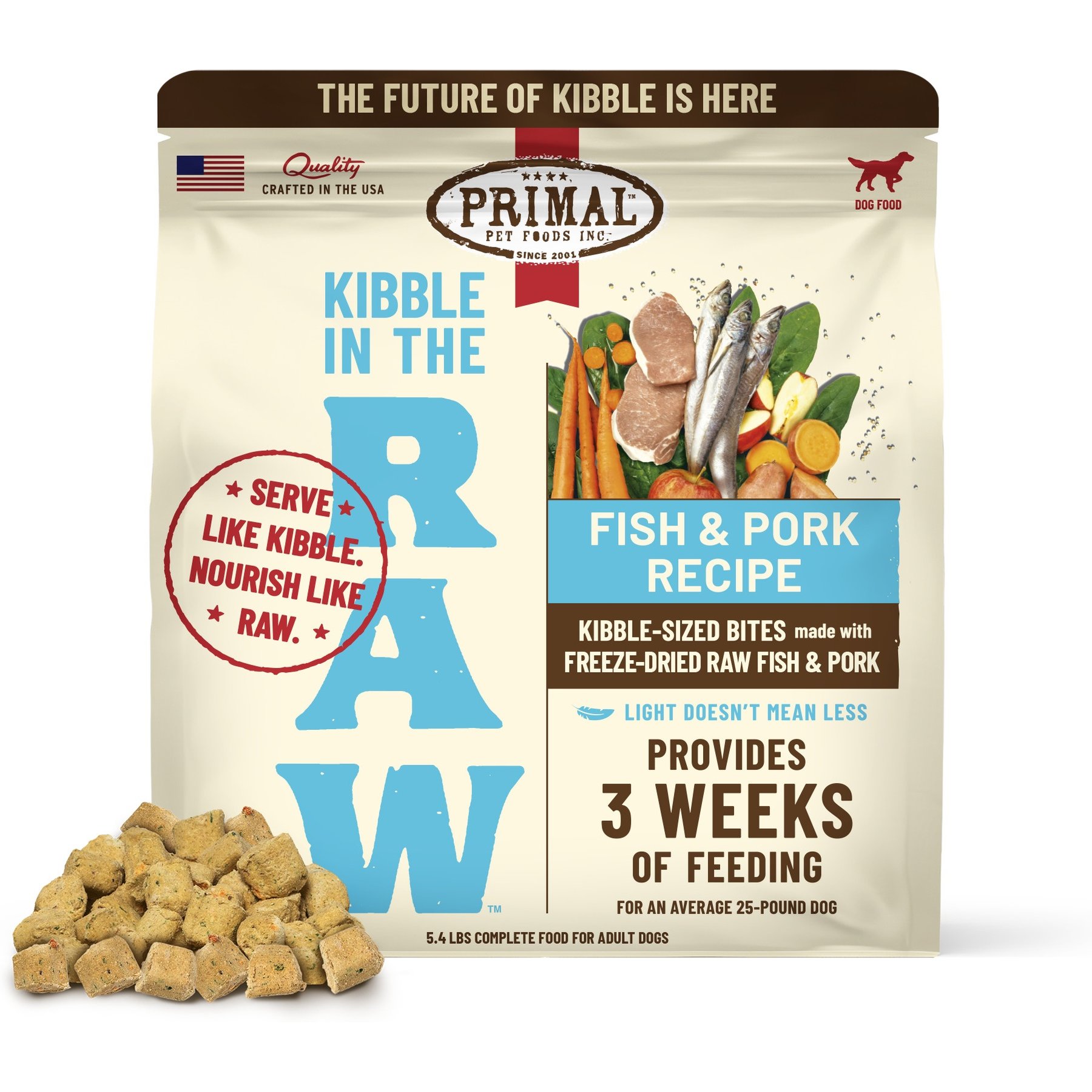 Primal Kibble in the Raw Fish & Pork Recipe Non-GMO Freeze-Dried Dog Food