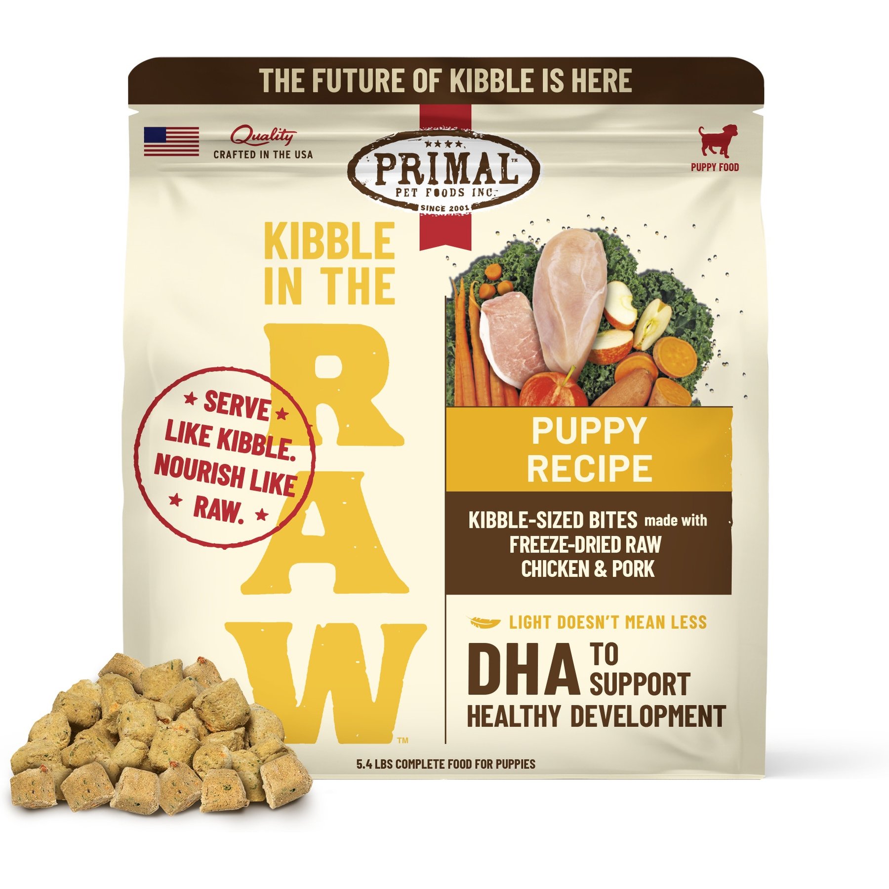 Primal Kibble in the Raw Recipe Non-GMO Freeze-Dried Puppy Food