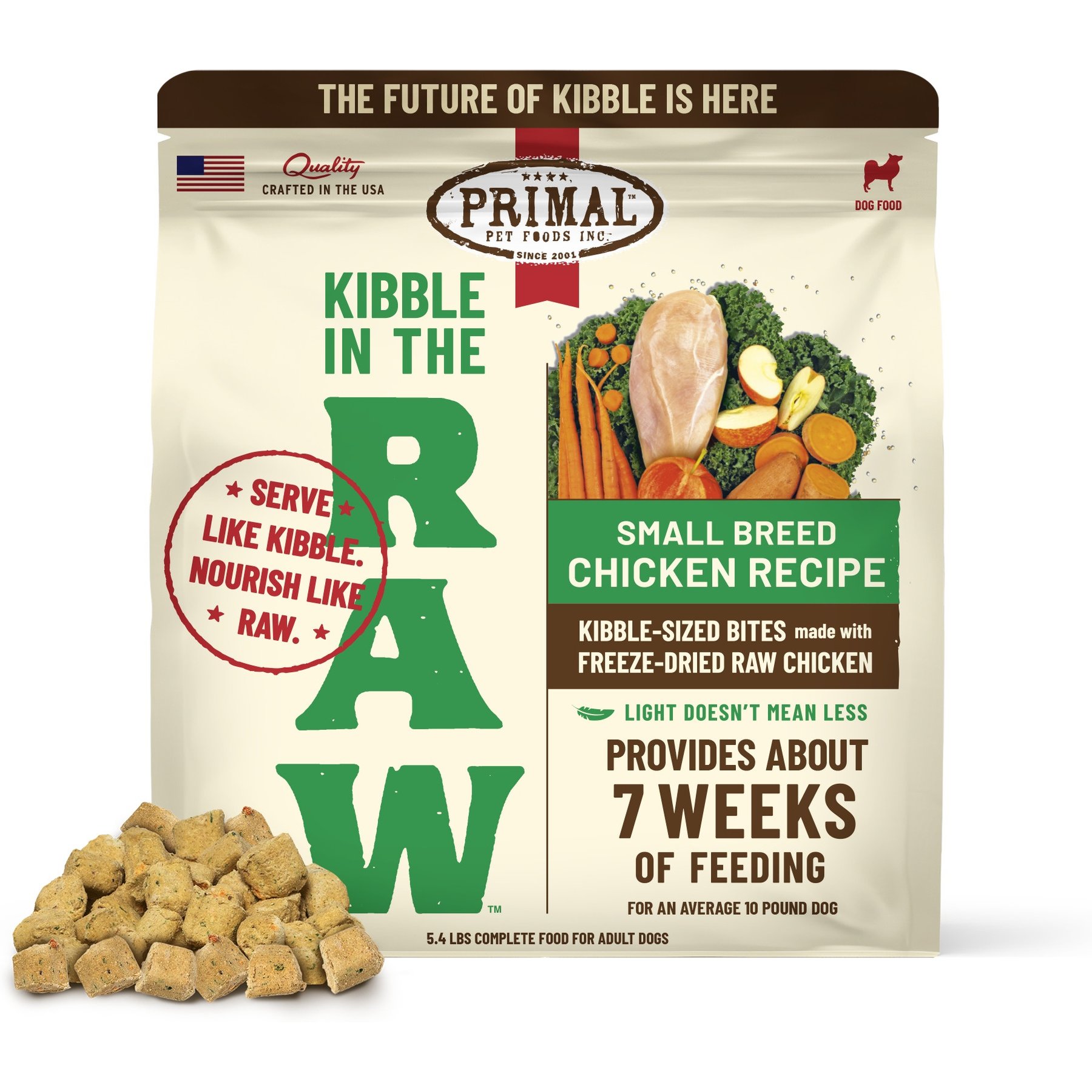 Primal Kibble in the Raw Small Breed Recipe Non-GMO Freeze-Dried Dog Food